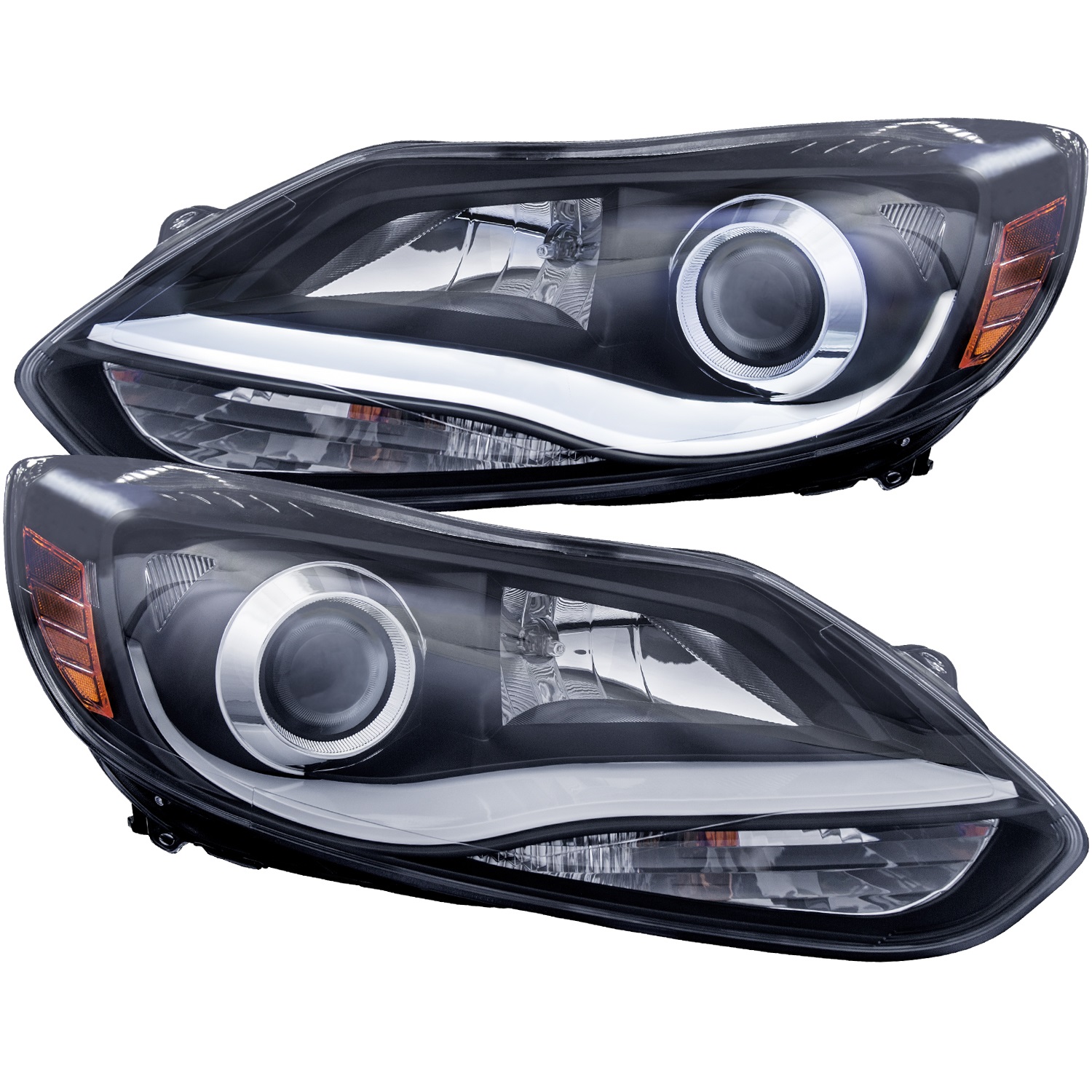 ANZO 121490 PROJECTOR HEADLIGHTS w/ PLANK STYLE DESIGN BLACK CLEAR