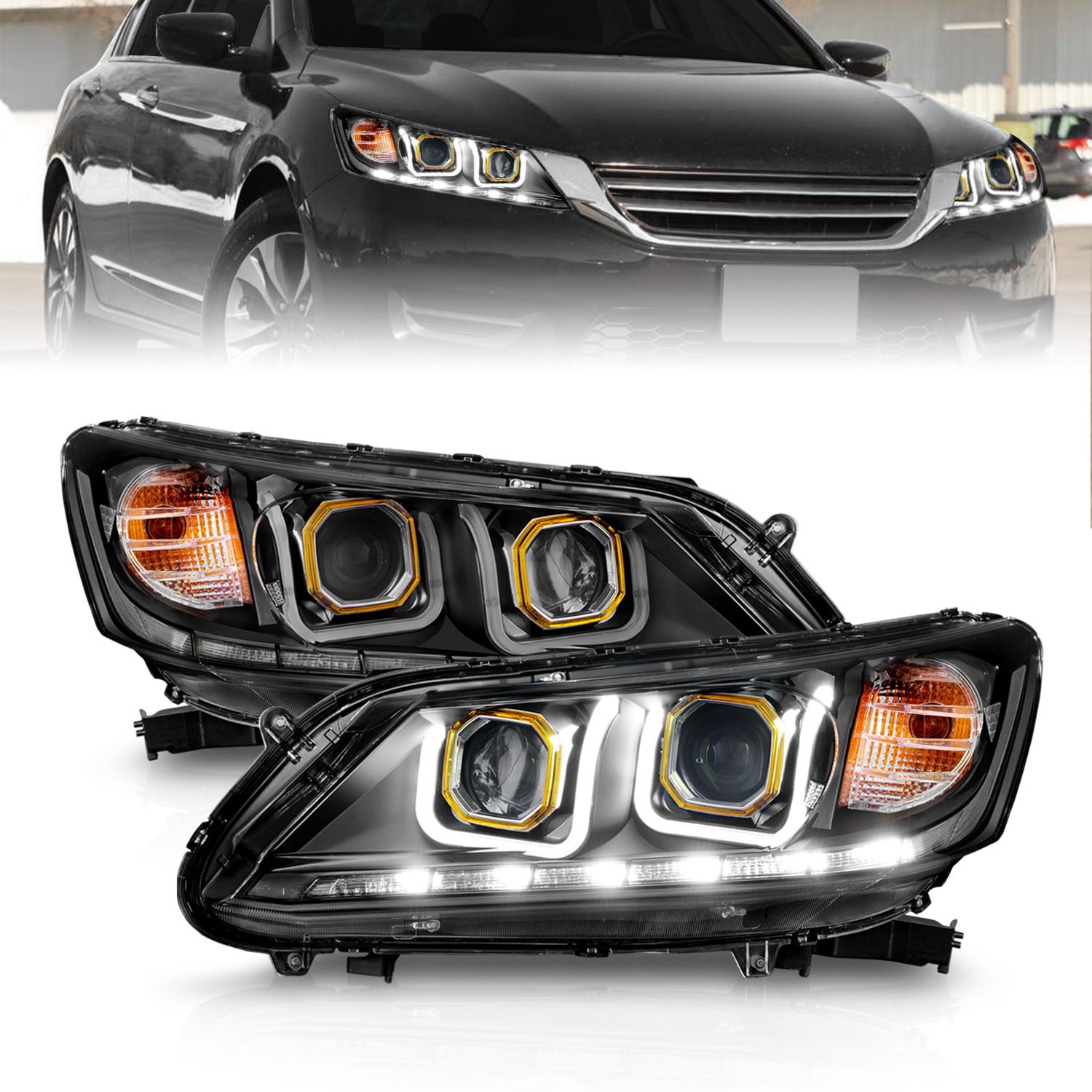 ANZO 121492 PROJECTOR HEADLIGHTS w/ U-BAR BLACK CLEAR