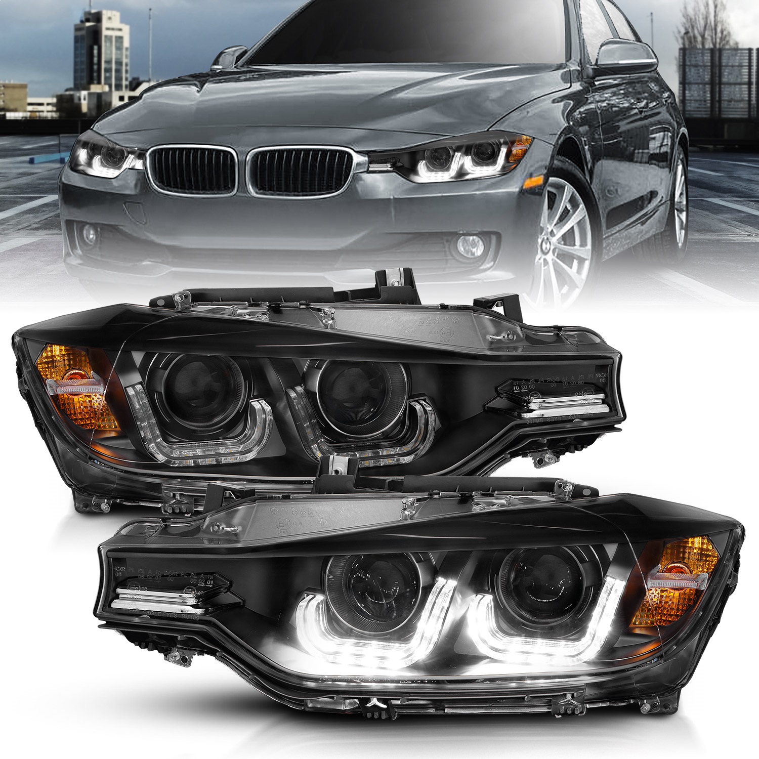 Anzo 121504 Projector Headlight Set; Clear Lens; Black Housing; Pair; w/U-Bar;