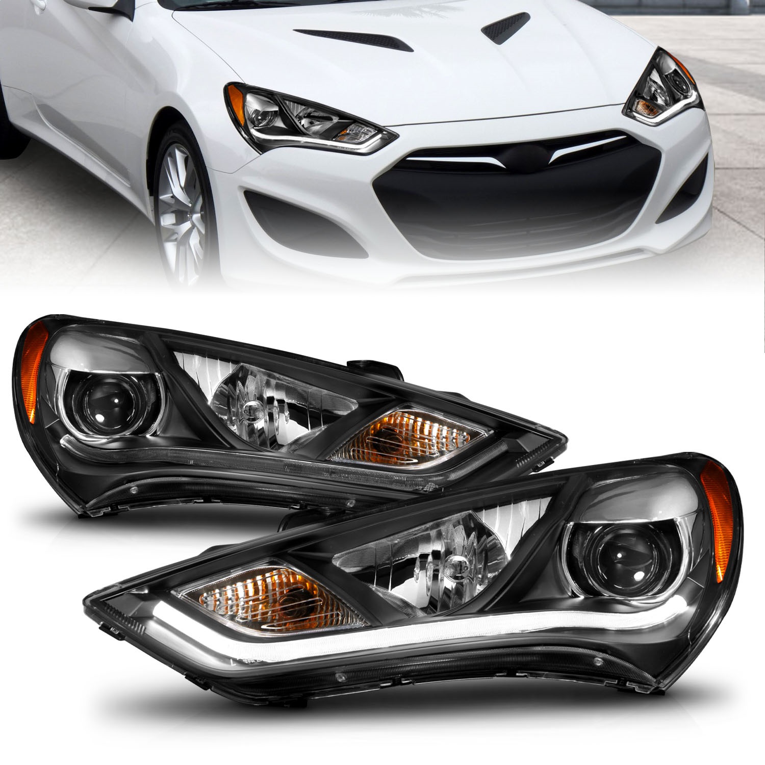 Anzo Fit 121511 Projector Headlight Set; Clear Lens; Black Housing; Pair