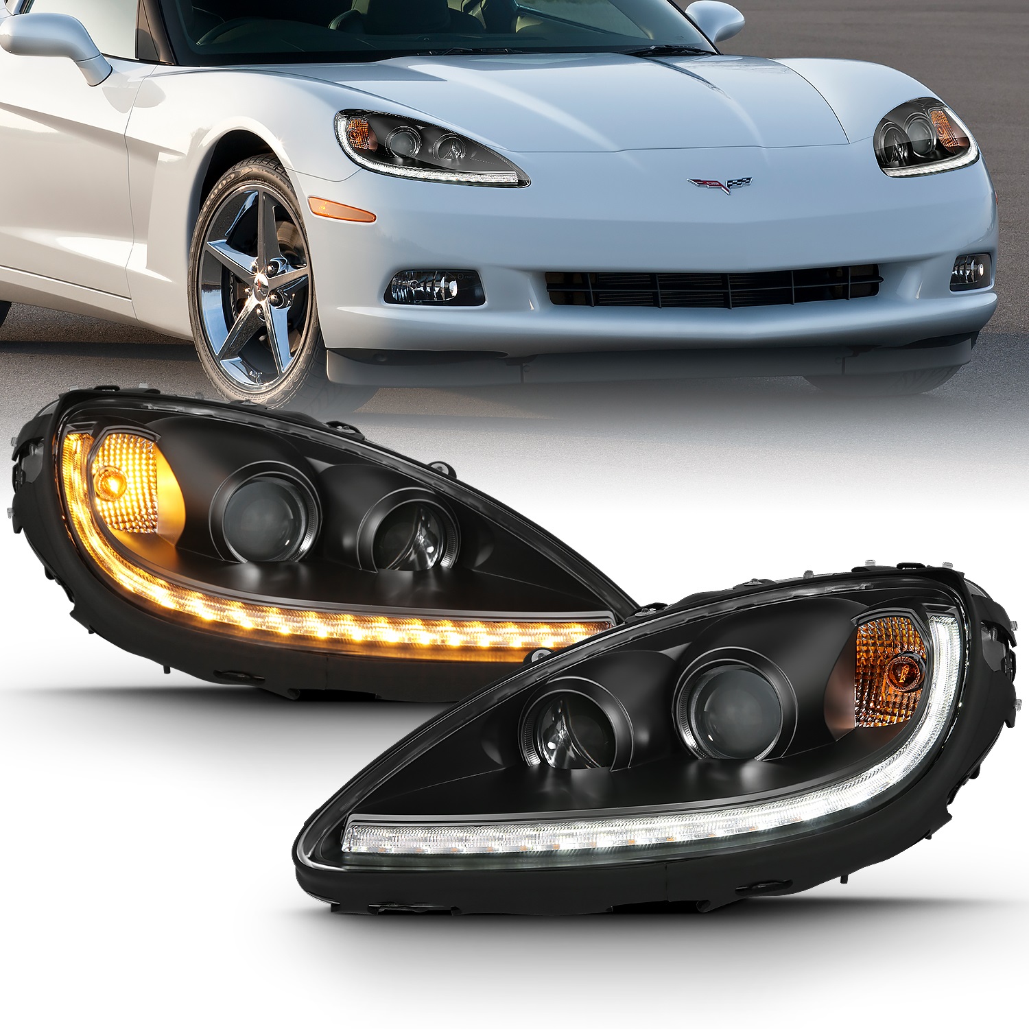 Anzo USA 121553 Projector Headlight Set w/Halo Fits 05-13 Corvette