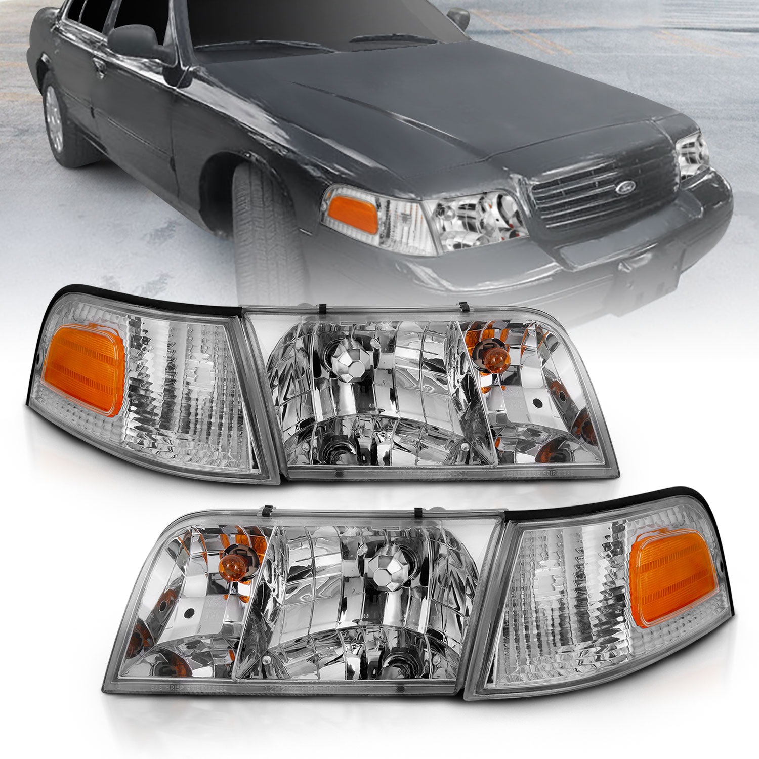Anzo Fit 1998-2005 Crown Victoria Crystal Headlight Chrome