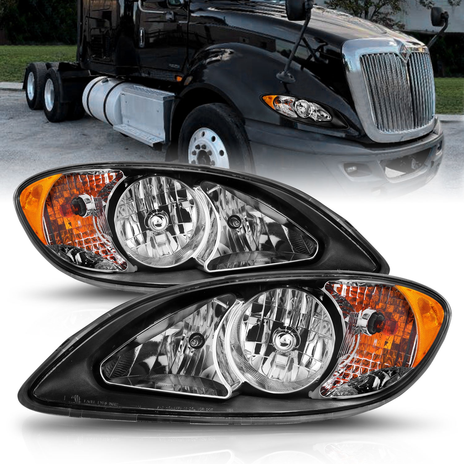 Anzo Fit 2008-2016 International Prostar Crystal Headlights Black Housing