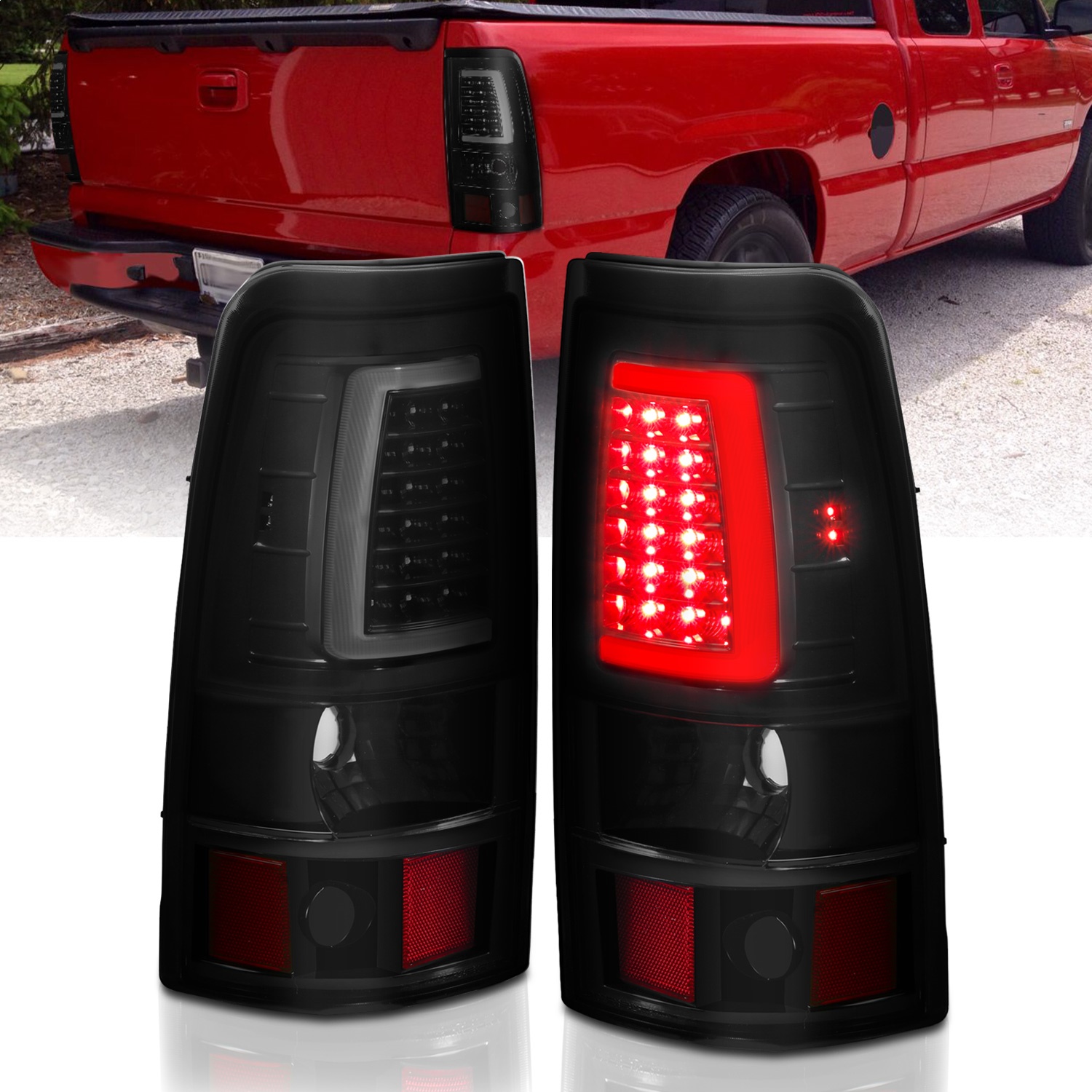 Anzo Fit 2003-2006 Silverado 1500 LED Taillights Plank Style Black w/Smoke Lens
