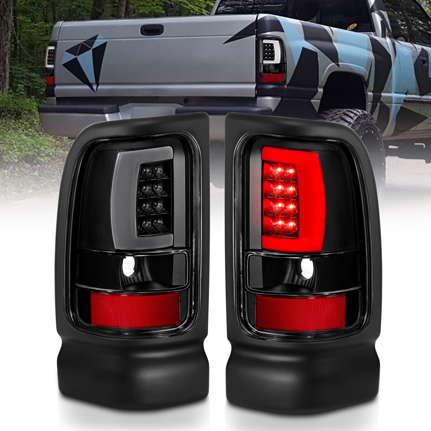 Anzo Fit 1994-2001 Dodge Ram 1500 LED Taillights Plank Style Black w/Clear Lens
