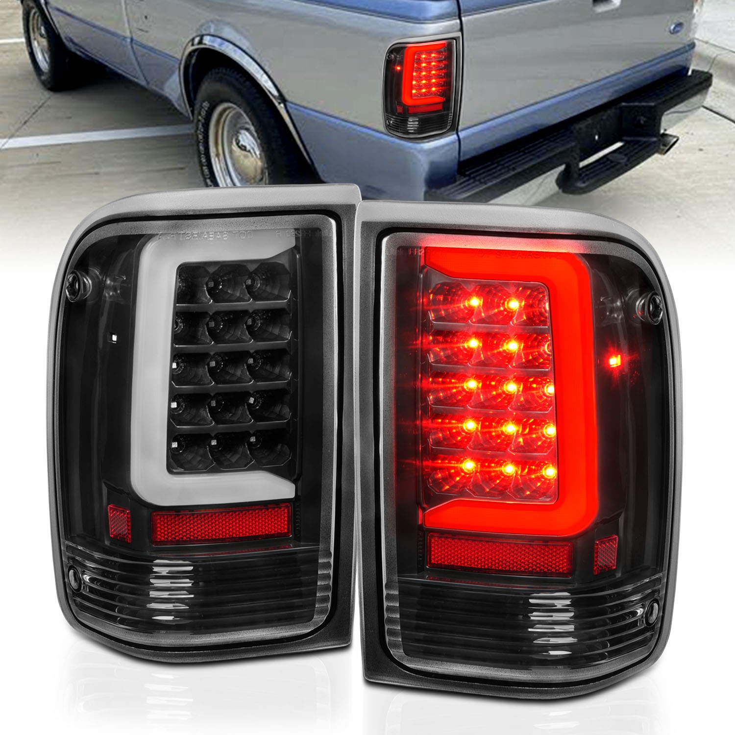 Anzo Fit 1993-1997  Ranger LED Tail Lights w/ Light Bar Black Housing Clear Lens