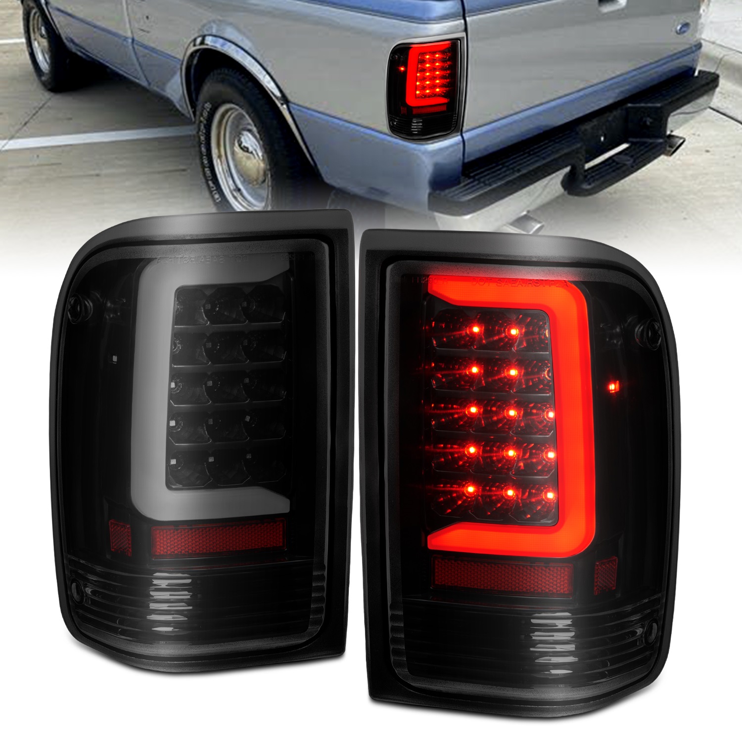 Anzo Fit 1993-1997  Ranger LED Tail Lights w/ Light Bar Black Housing Clear Lens