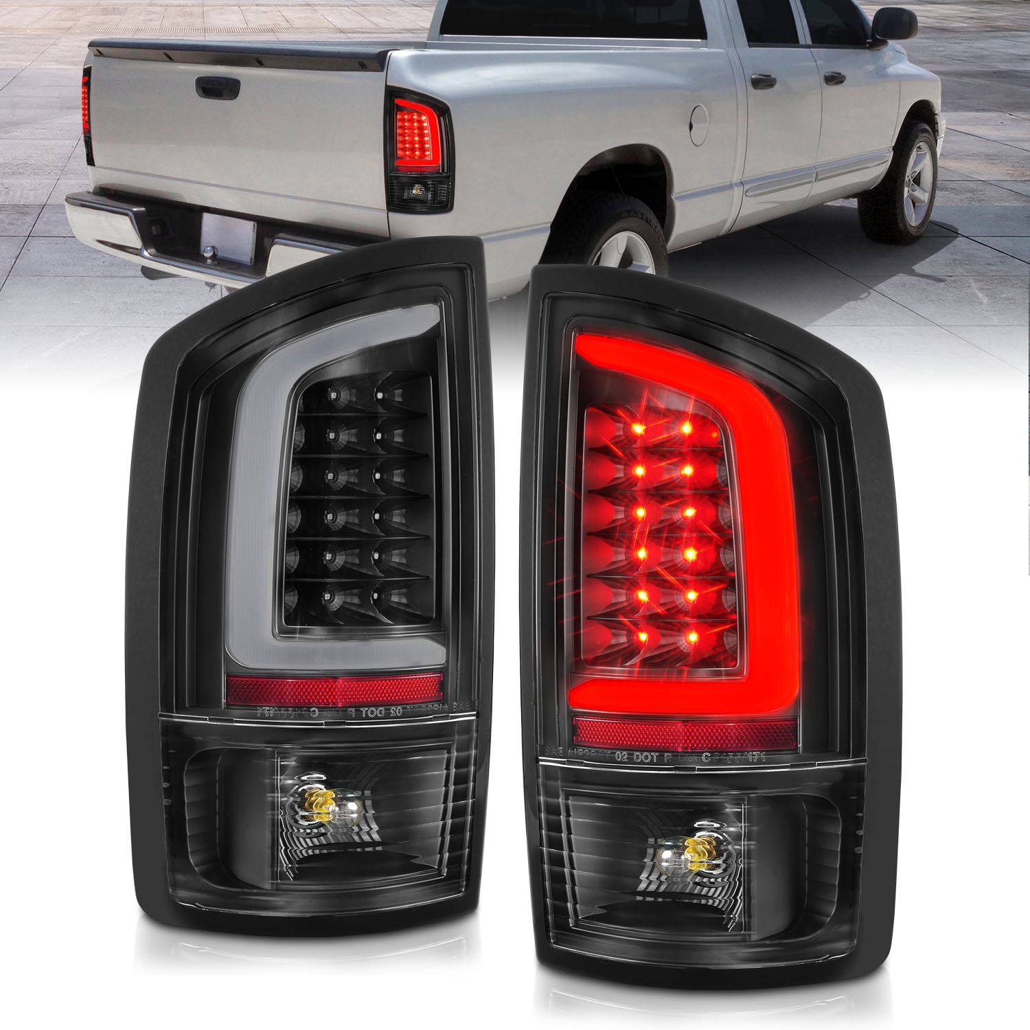 Anzo Fit 2002-2006 Ram 1500 LED Tail Lights w/light Bar Black Housing Clear Lens