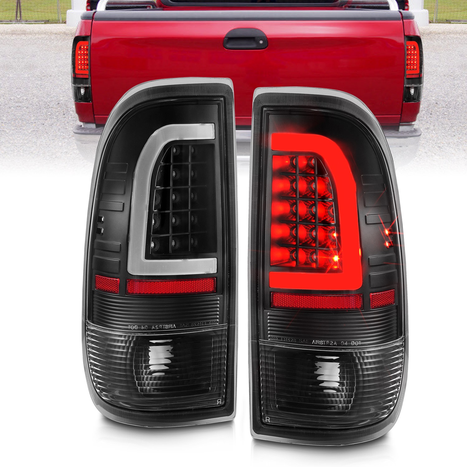 Anzo Fit 1997-2003 F-150 LED Tail Lights w/ Light Bar Black Housing Clear Lens