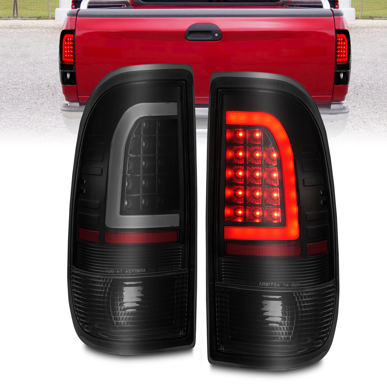 Anzo Fit 1997-2003 F-150 LED Tail Lights w/ Light Bar Black Housing Smoke Lens