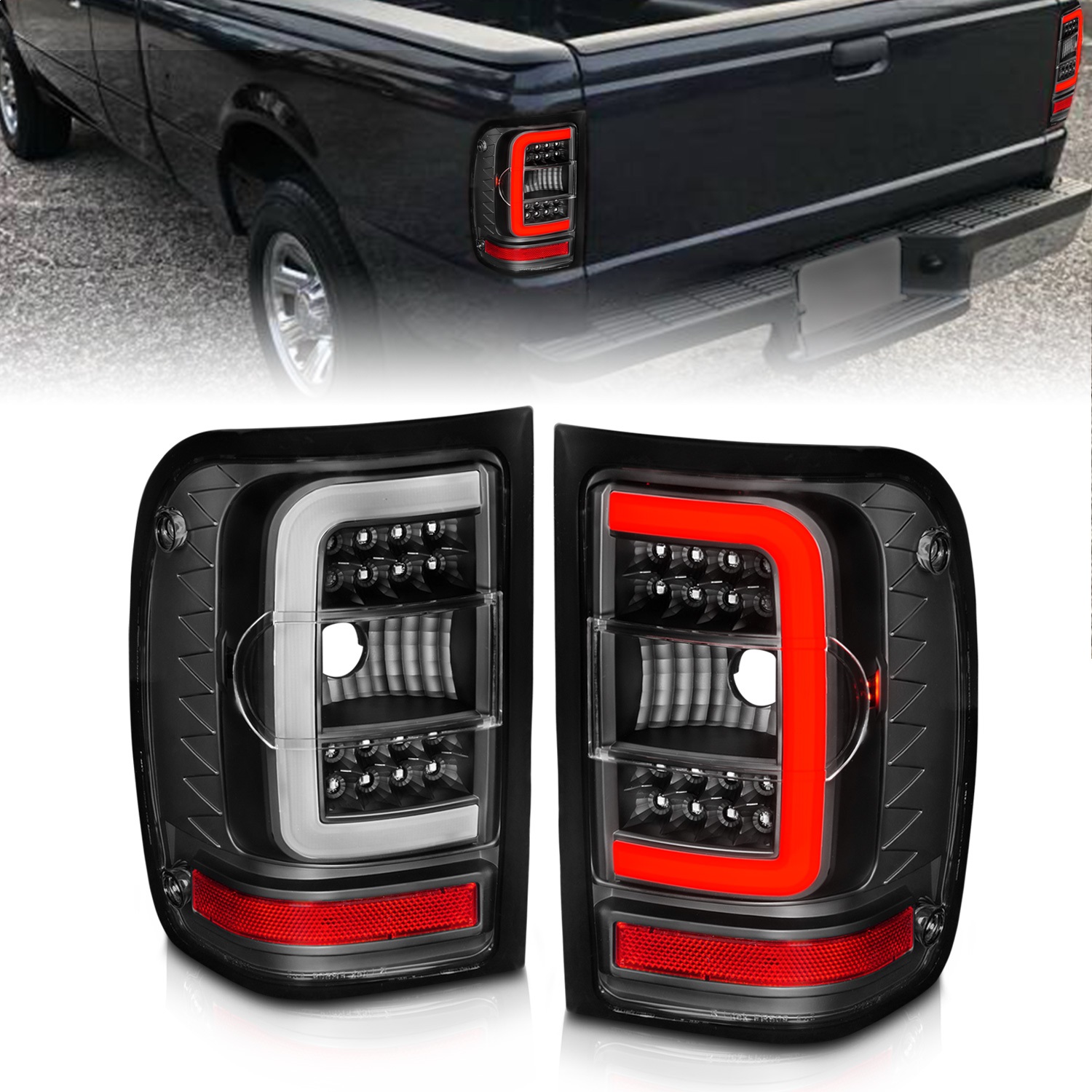 Anzo Fit 2001-2011  Ranger LED Tail Lights w/ Light Bar Black Housing Clear Lens