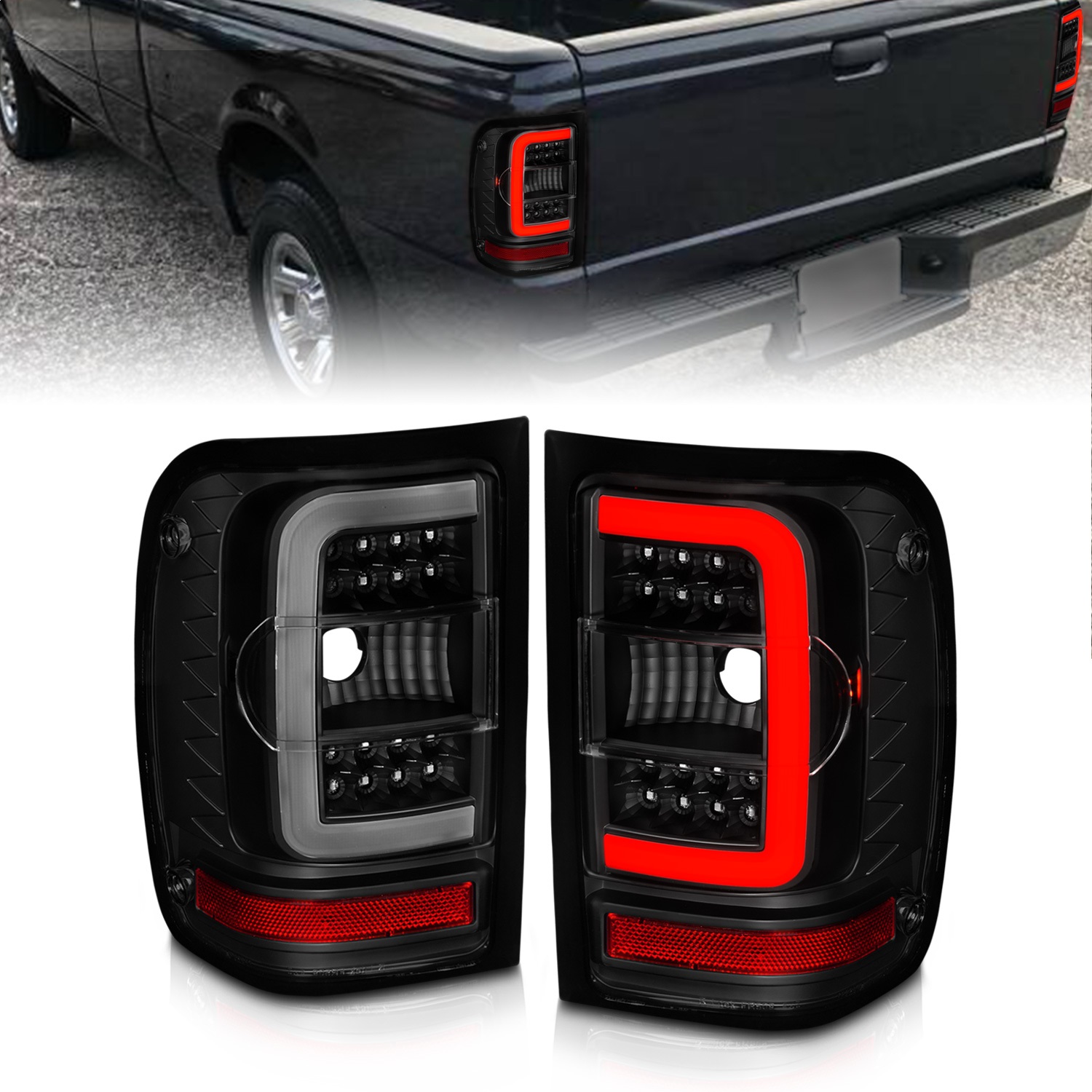 Anzo Fit 01-11 Ranger LED Taillights - Black Housing w/ Smoke Lens & Light Bar