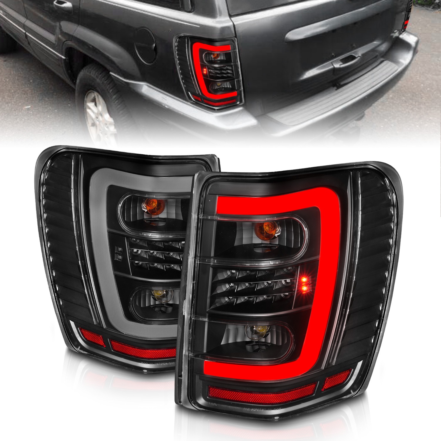 Anzo Fit 1999-2004 Jeep Grand Cherokee LED Tail Lights w/ Light Bar