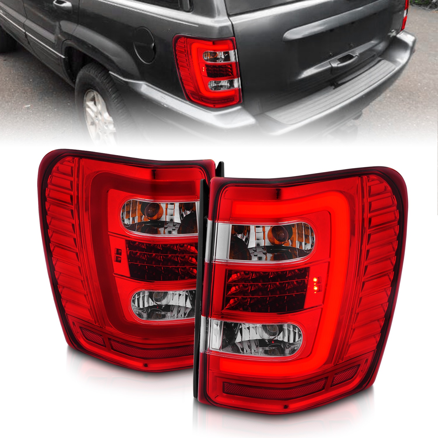 Anzo Fit 1999-2004 Jeep Grand Cherokee LED Tail Lights w/ Light Bar