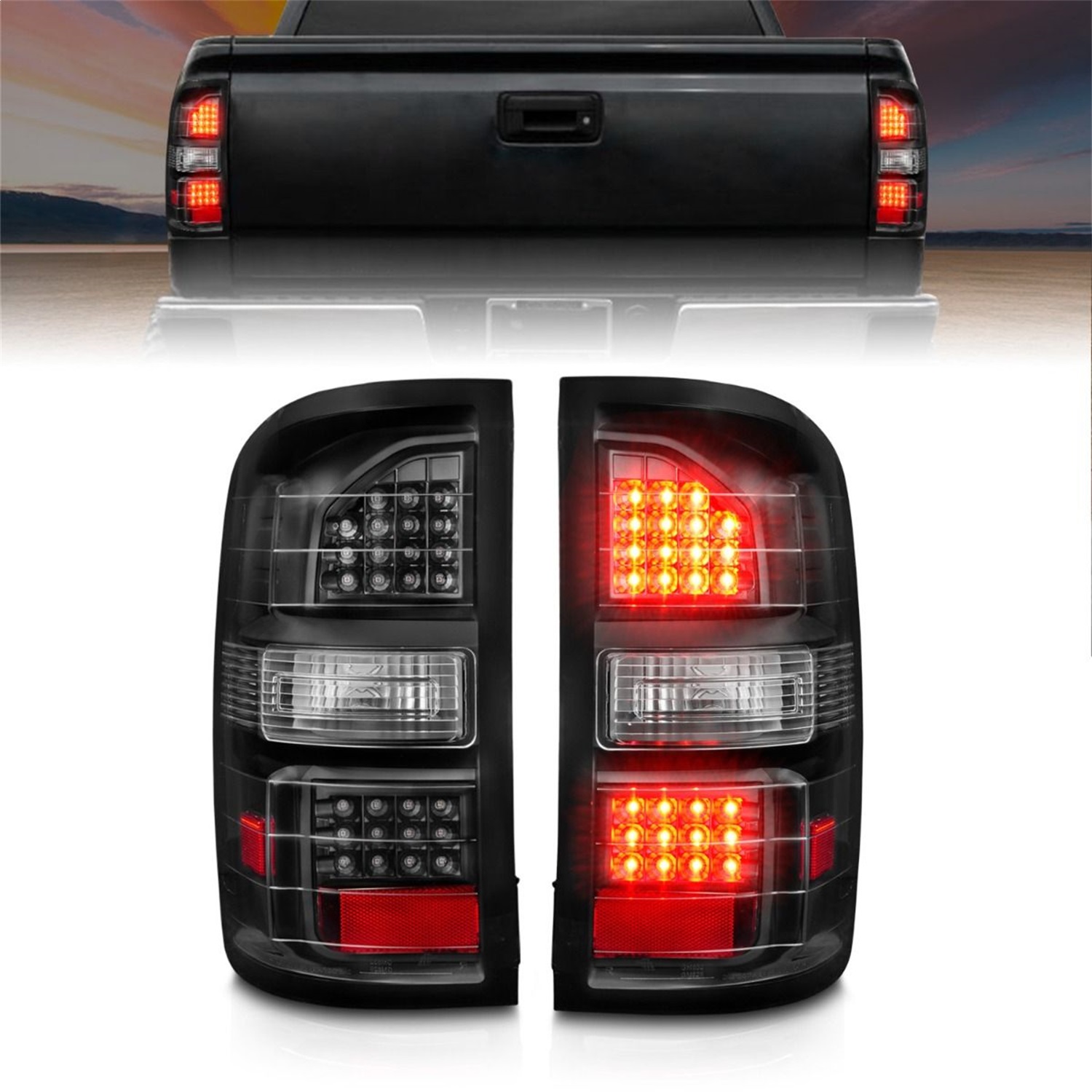 ANZO Fit 2014-2018 GMC Sierra LED Tail Lights Black Housing Clear Lens