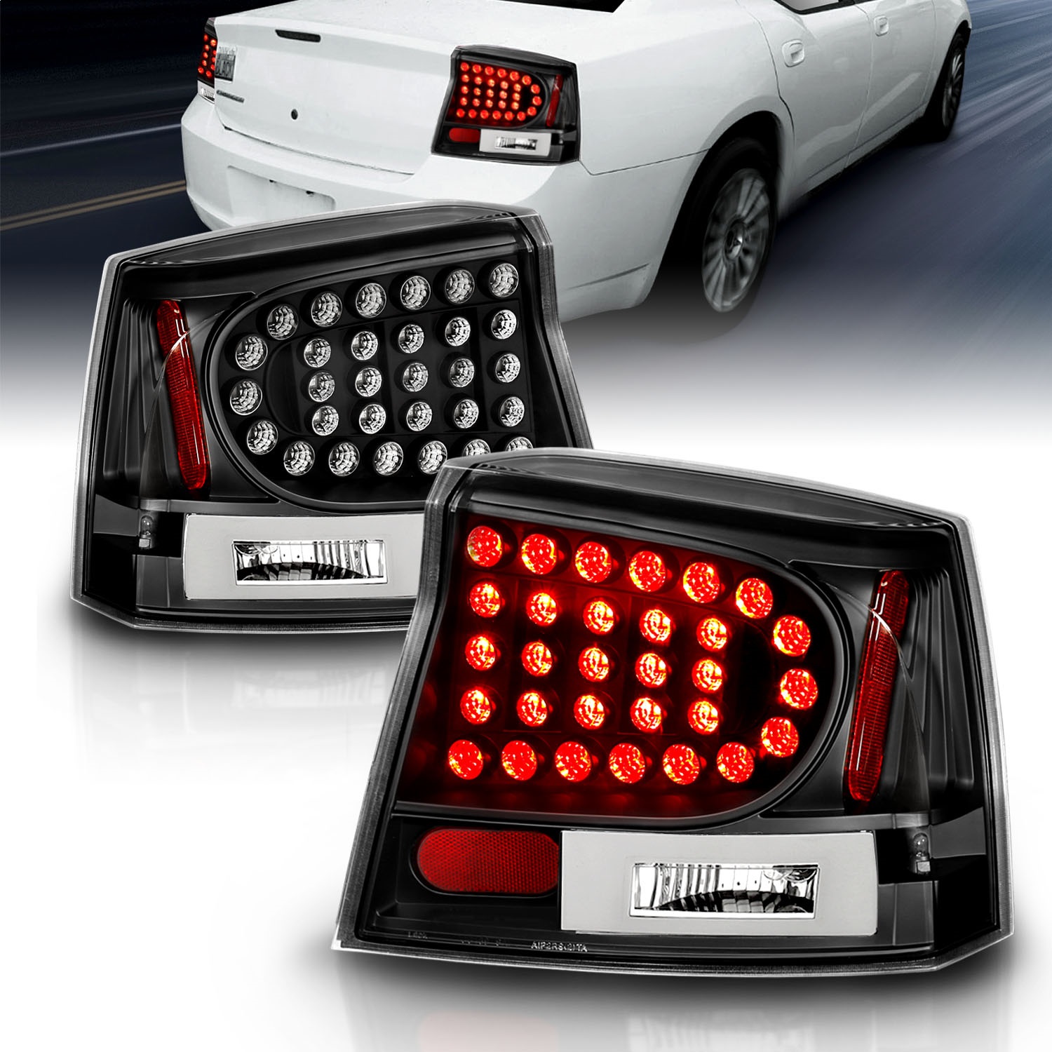 ANZO 321014 LED TAIL LIGHTS BLACK CLEAR 2006-2008 Charger