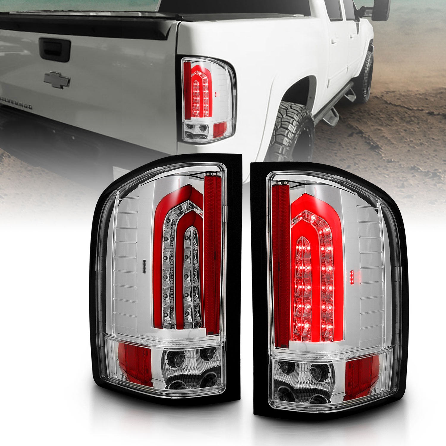 Anzo Fit 2007-2013 Chevrolet Silverado 1500 LED Taillights Chrome