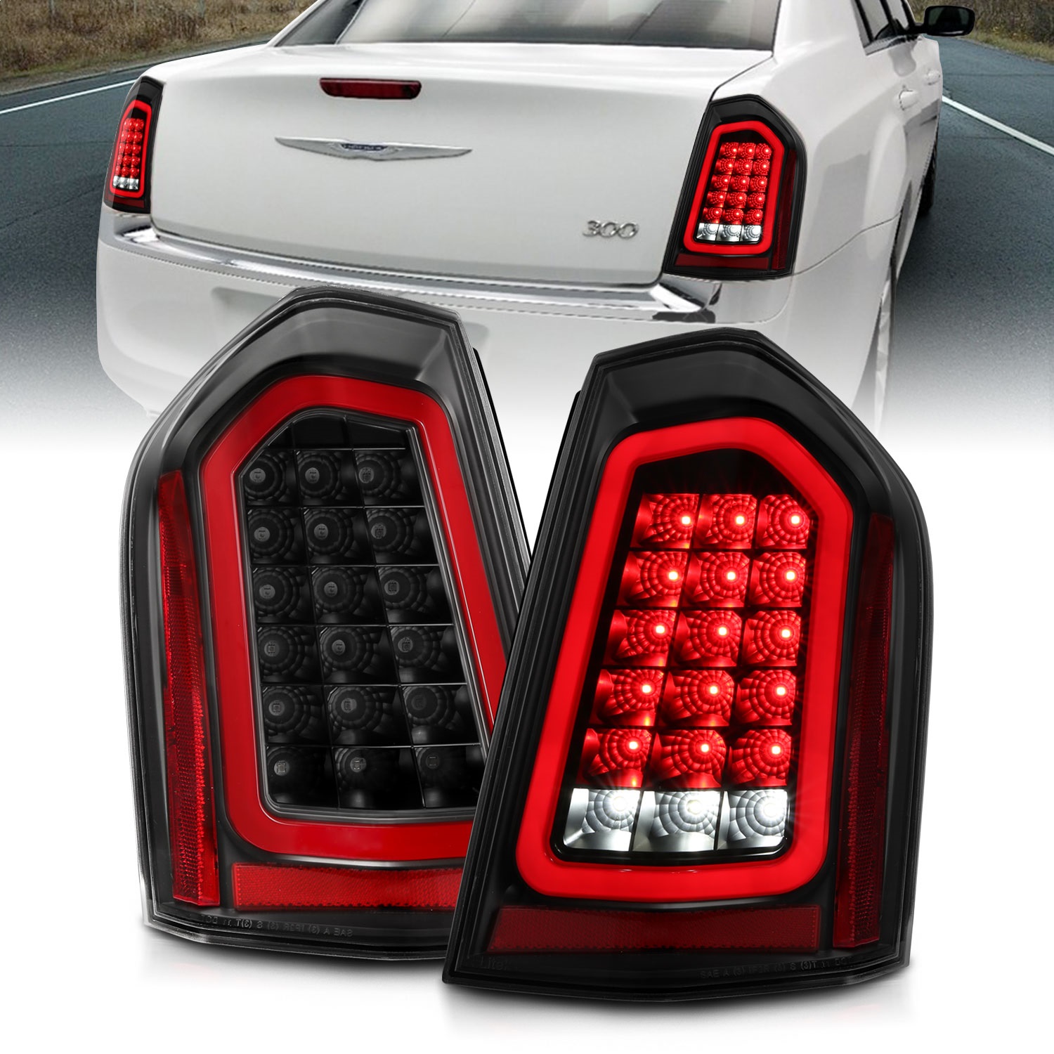 Anzo Fit 11-14 Chrysler 300 LED Taillights Black w/ Sequential
