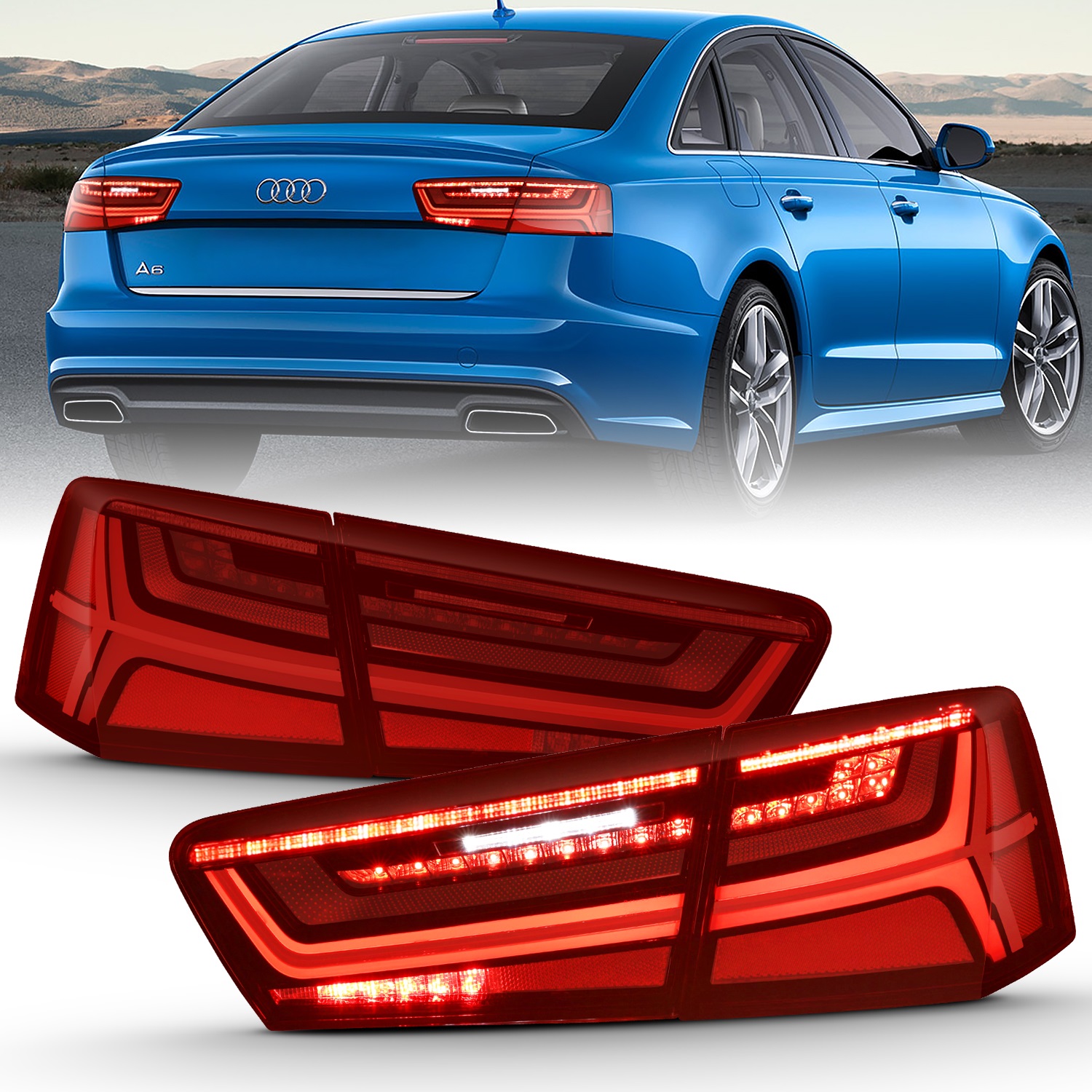 Anzo Fit 2012-2018 Audi A6 LED Taillight Black Housing Red/Clear Lens