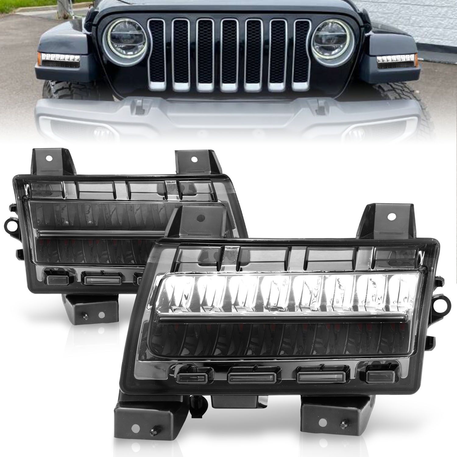 Anzo Fit 2018-2021 Jeep Wrangler LED Side Markers Chrome Housing Smoke Lens
