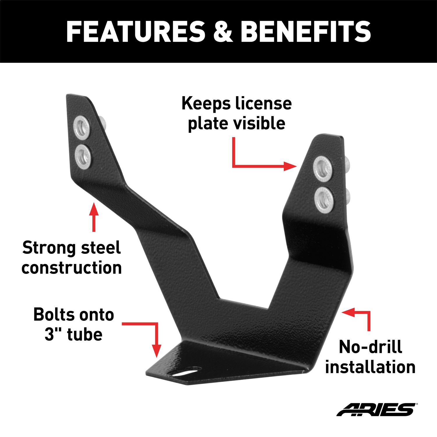 ARIES BBDR350000 Bull Bar License Plate Bracket LiftKits4Less