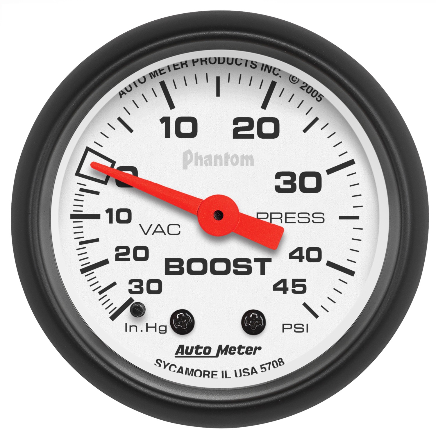 AutoMeter 5708 Gauge, Vac/Boost, 2 1/16", 30inHg-45psi, Mechanical, Phantom