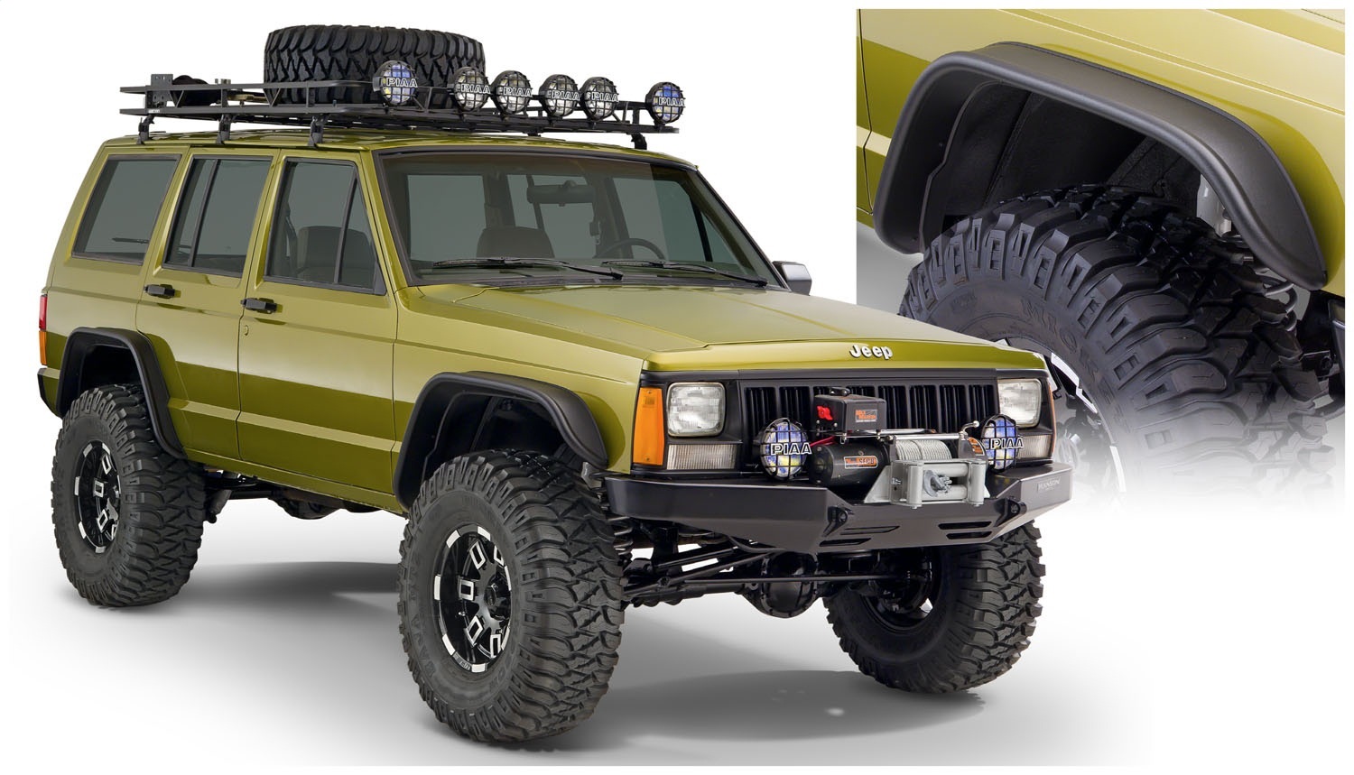 Bushwacker Flat Style 4pc Front amp; Rear Fender Flares fit 84-01 Jeep  Cherokee XJ eBay