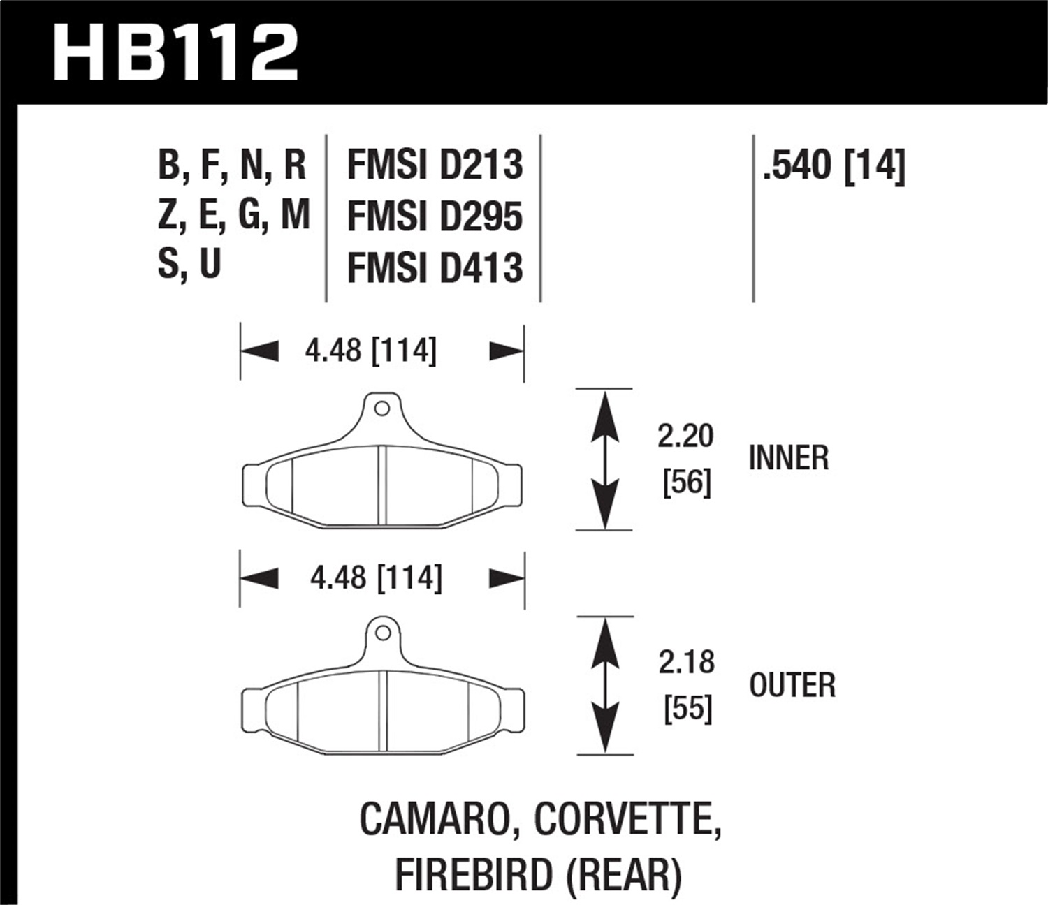 Hawk Performance HB112G.540 DTC-60 Disc Brake Pad Fits Camaro Corvette Firebird
