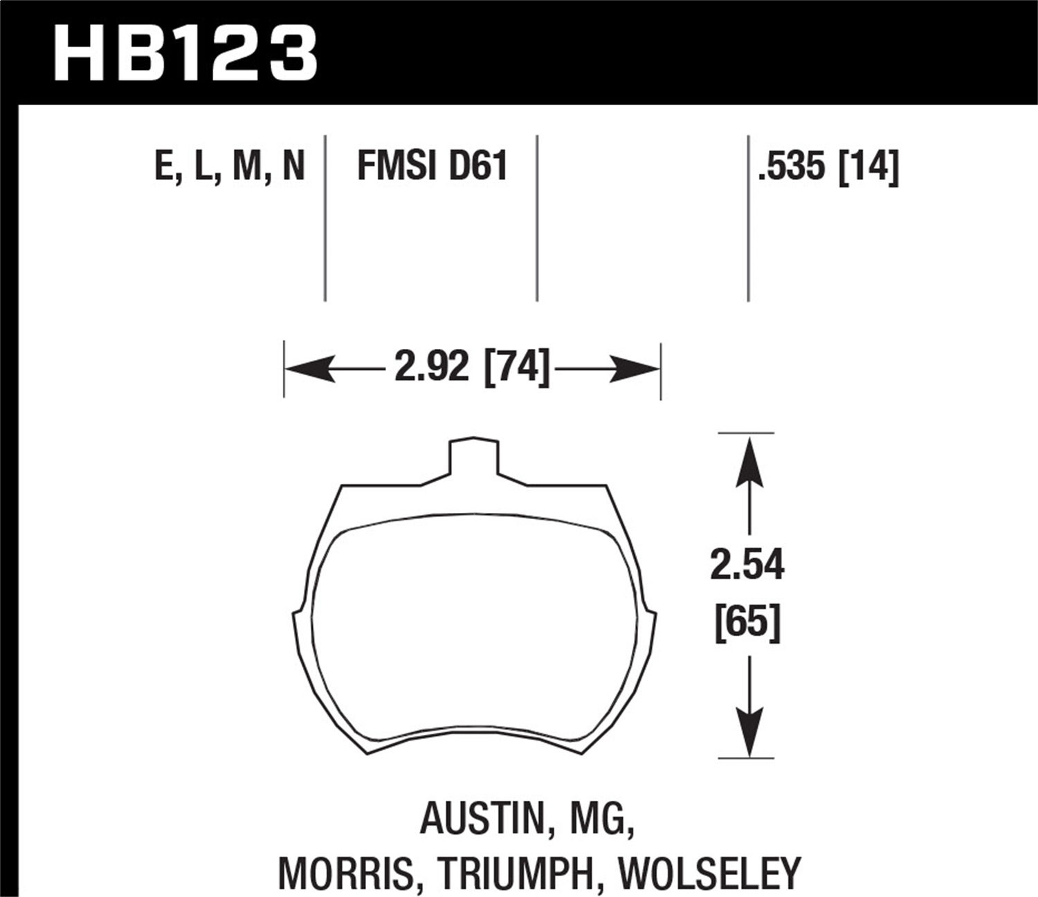 Hawk Performance HB123N.535 HP Plus Disc Brake Pad Fits 66-80 Midget TR7