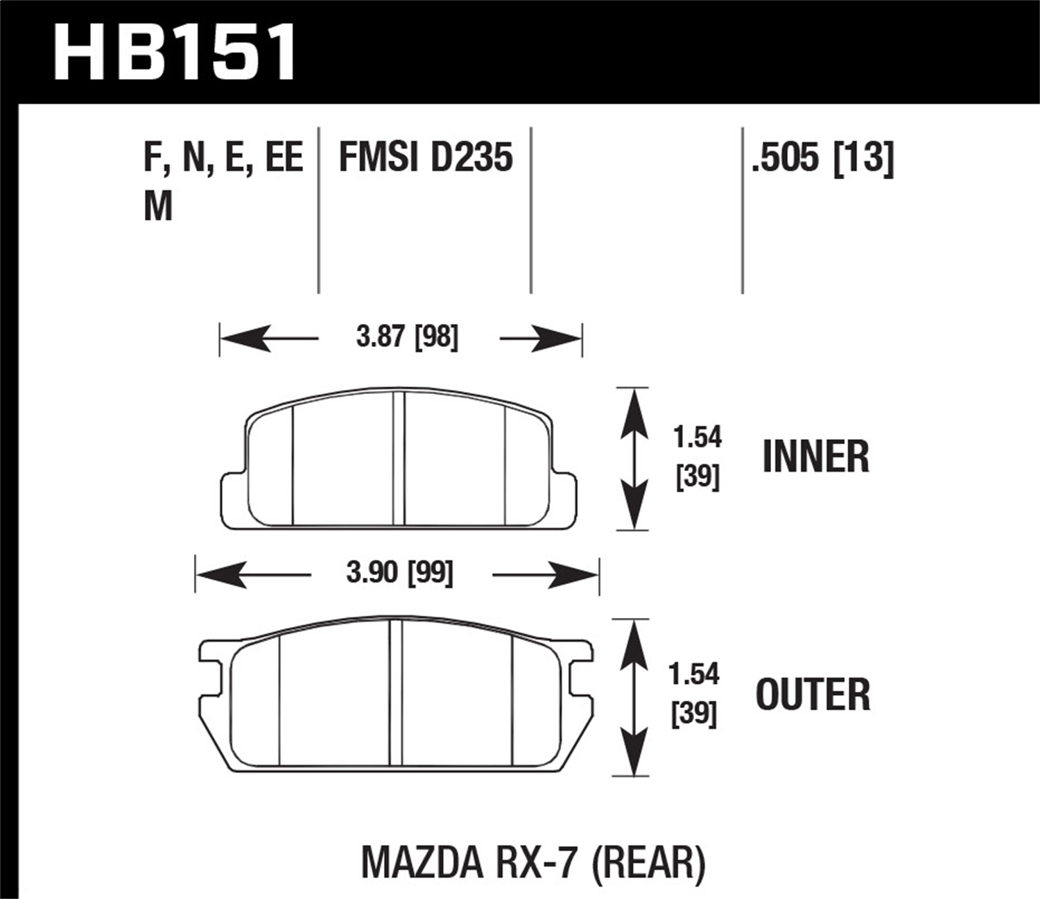 Hawk Performance HB151N.505 HP Plus Disc Brake Pad Fits 81-85 RX-7