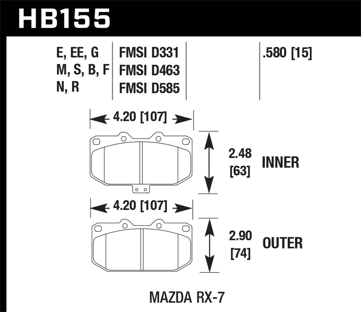 Hawk Performance HB155B.580 HPS 5.0 Disc Brake Pad Fits 86-95 RX-7