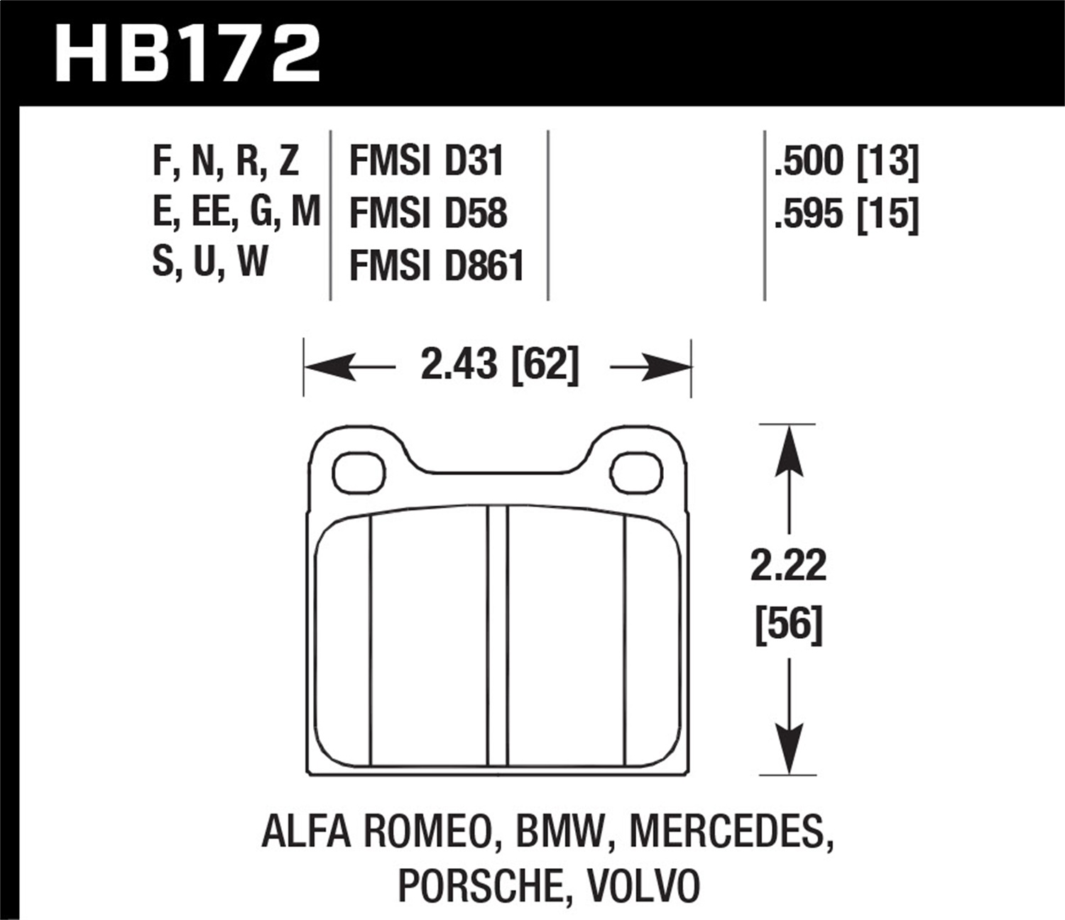 Hawk Performance HB172G.595 DTC-60 Disc Brake Pad