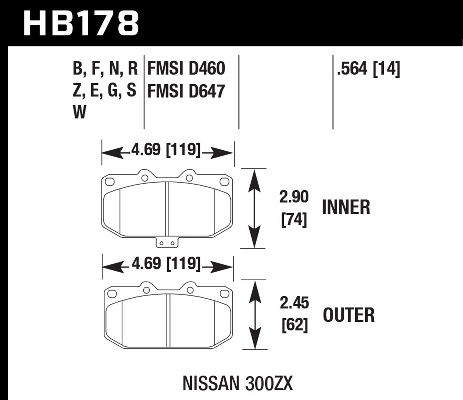 Hawk Performance HB178B.564 HPS 5.0 Disc Brake Pad Fits 89-96 300ZX Skyline