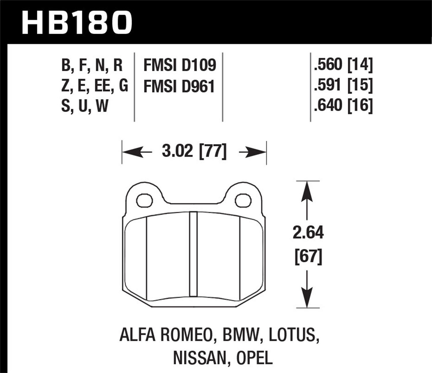 Hawk Performance HB180N.560 Disc Brake Pads - Front
