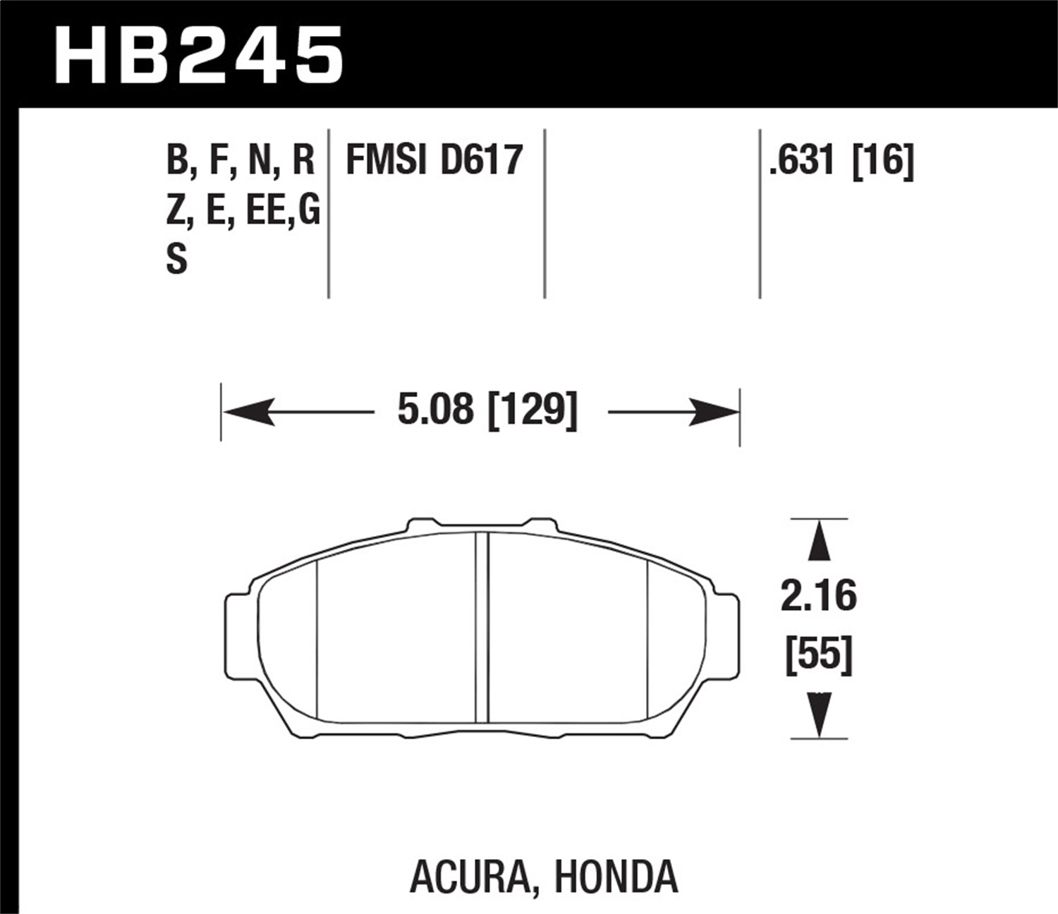 Hawk Performance HB245B.631 HPS 5.0 Disc Brake Pad Fits 93-01 Civic Integra