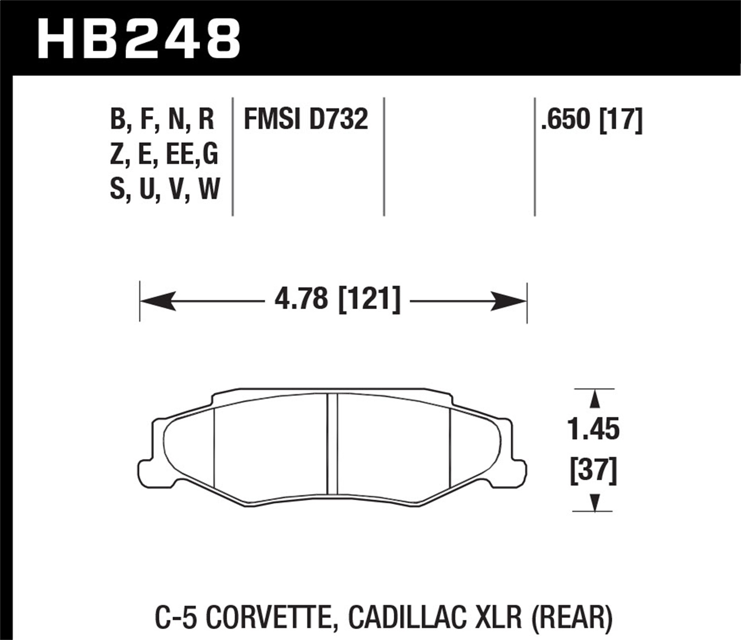 Hawk Performance HB248W.650 DTC-30 Disc Brake Pad Fits 97-13 Corvette XLR