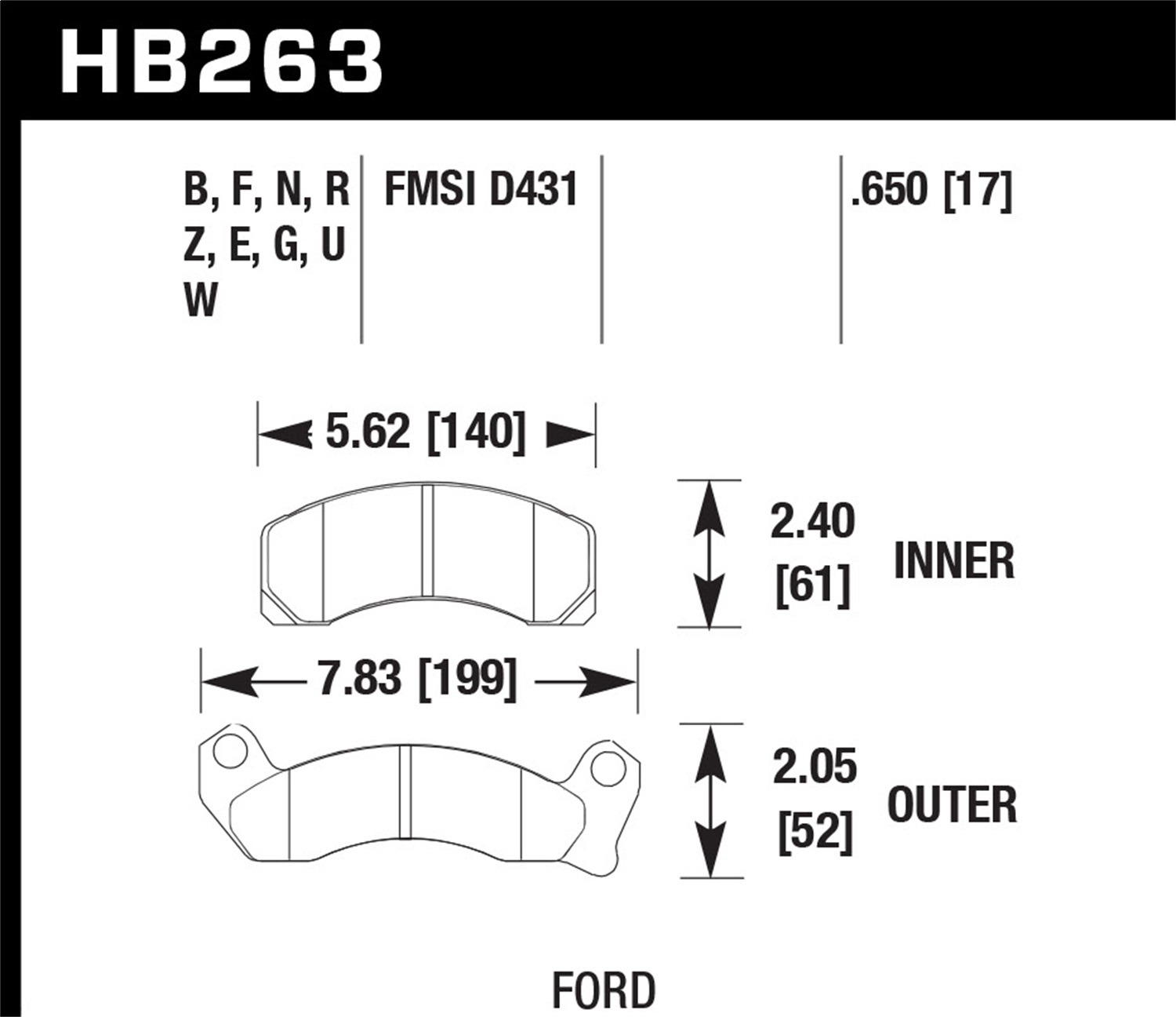 Hawk Performance HB263B.650 HPS 5.0 Disc Brake Pad