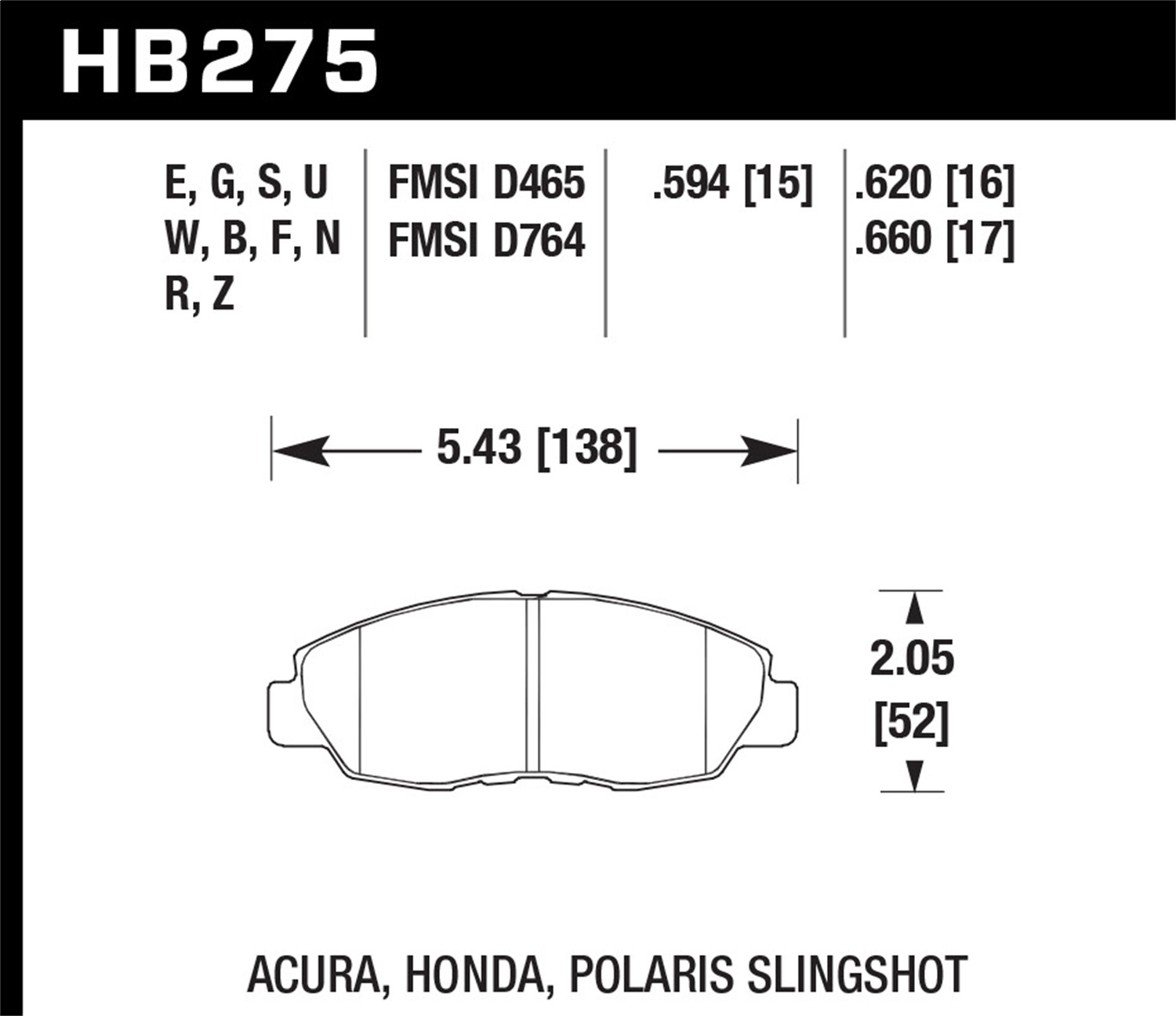 Hawk Performance HB275F.620 HPS Disc Brake Pad Fits Accord Civic CL Insight