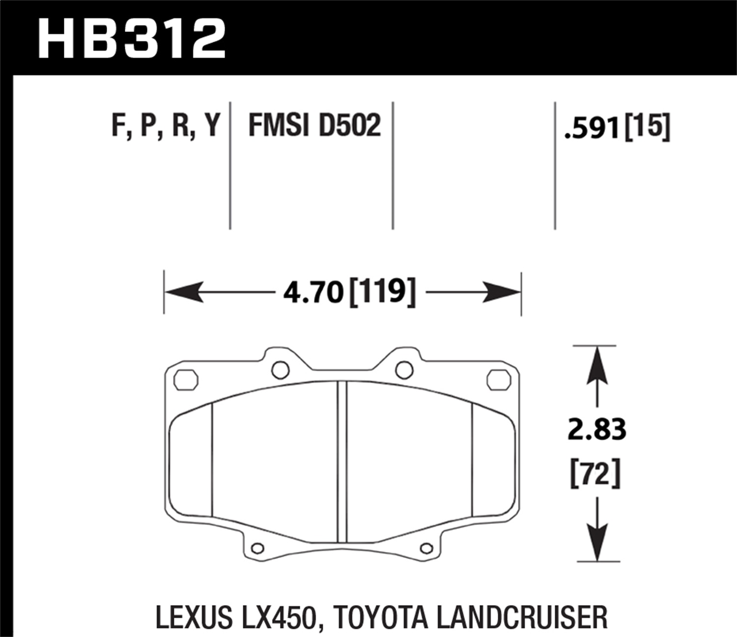 Hawk Performance HB312Y.591 LTS Disc Brake Pad Fits 91-97 Land Cruiser LX450
