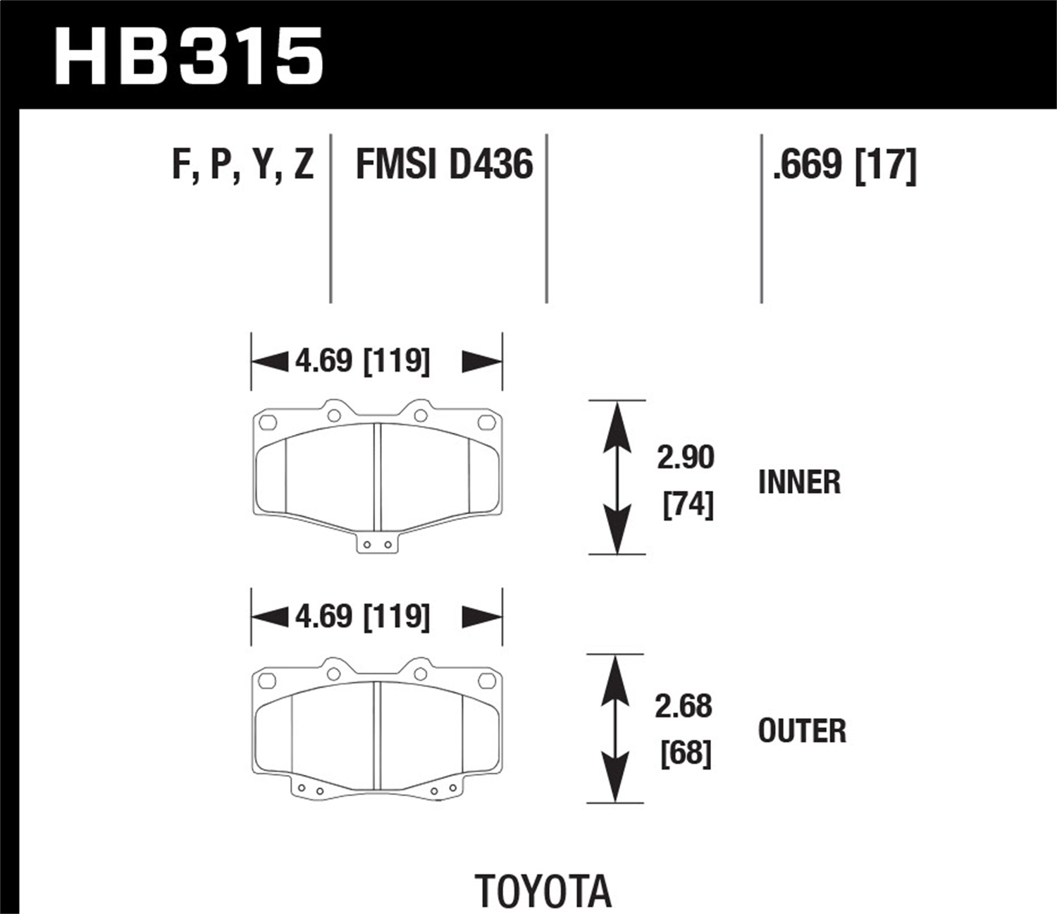 Hawk Performance HB315F.669 HPS Disc Brake Pad Fits 89-04 4Runner Pickup Tacoma
