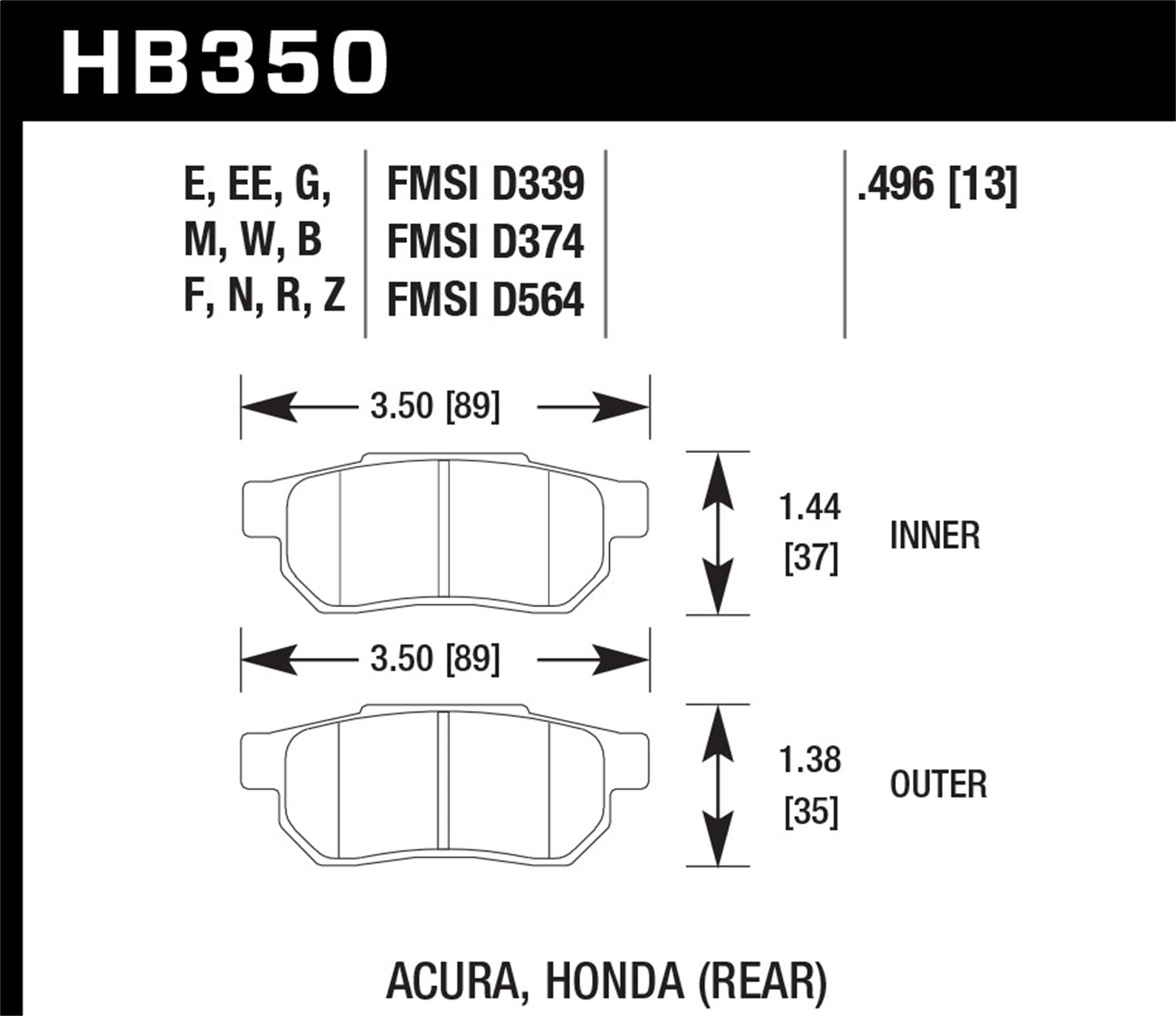 Hawk Performance HB350W.496 Disc Brake Pads - Rear