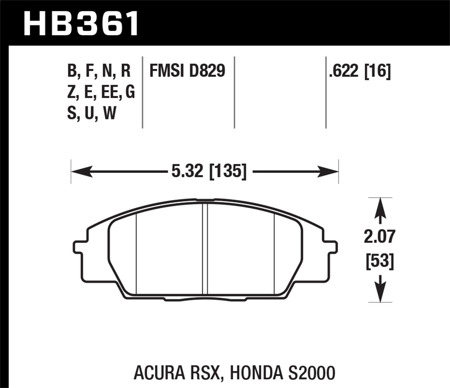 Hawk Performance HB361G.622 DTC-60 Disc Brake Pad Fits 00-11 Civic RSX S2000