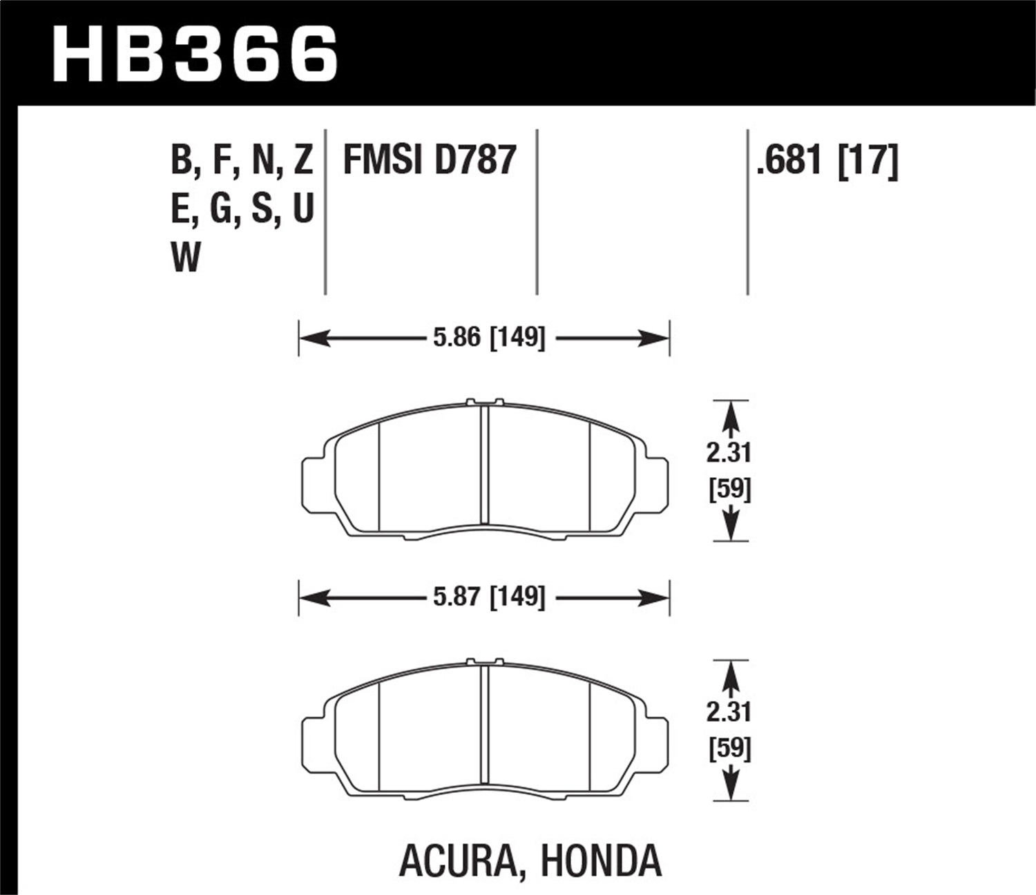 Hawk Performance HB366G.681 DTC-60 Disc Brake Pad Fits 99-14 Accord CL RL TL TSX
