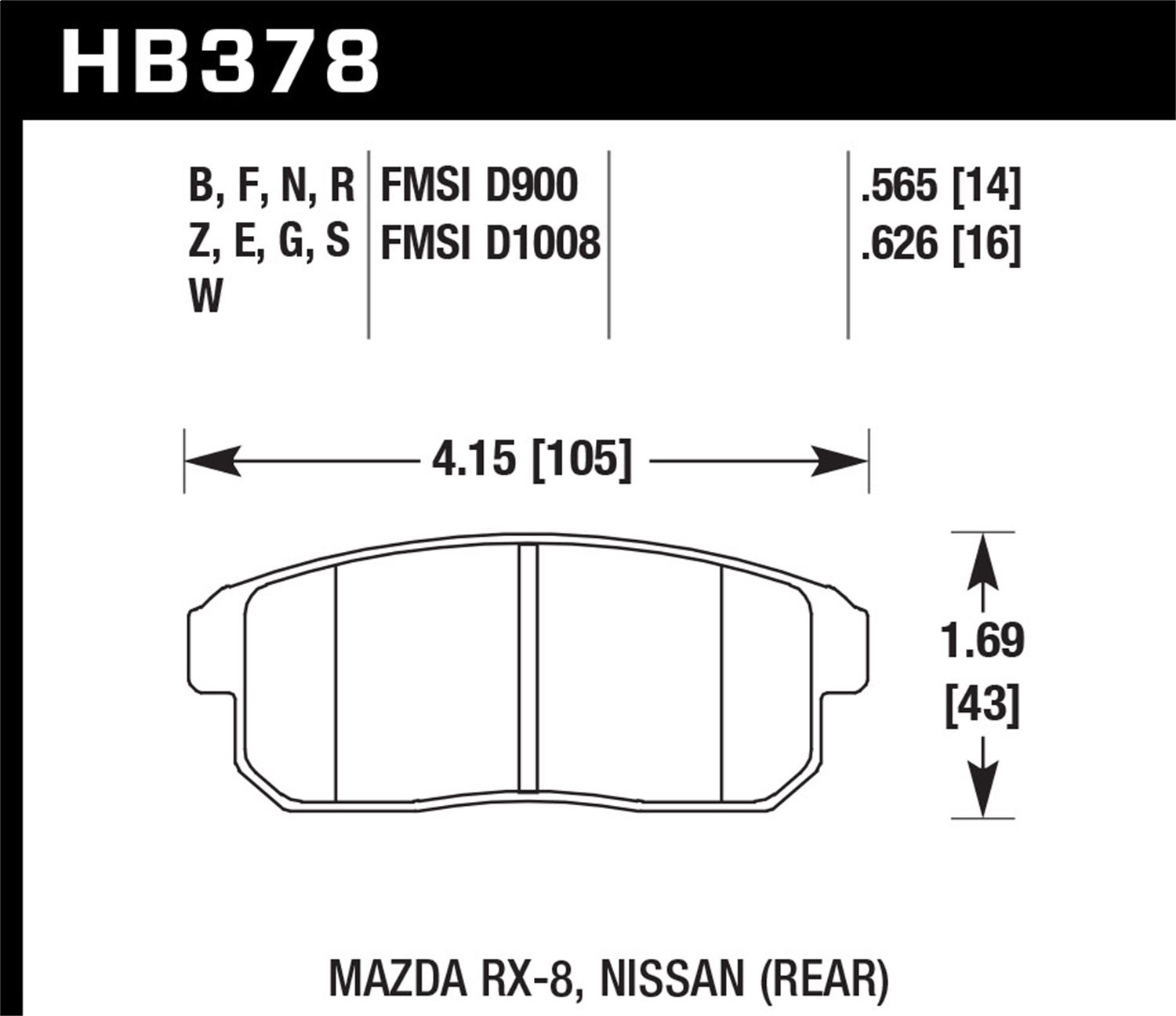 Hawk Performance HB378B.565 HPS 5.0 Disc Brake Pad Fits 01-11 G20 I35 RX-8
