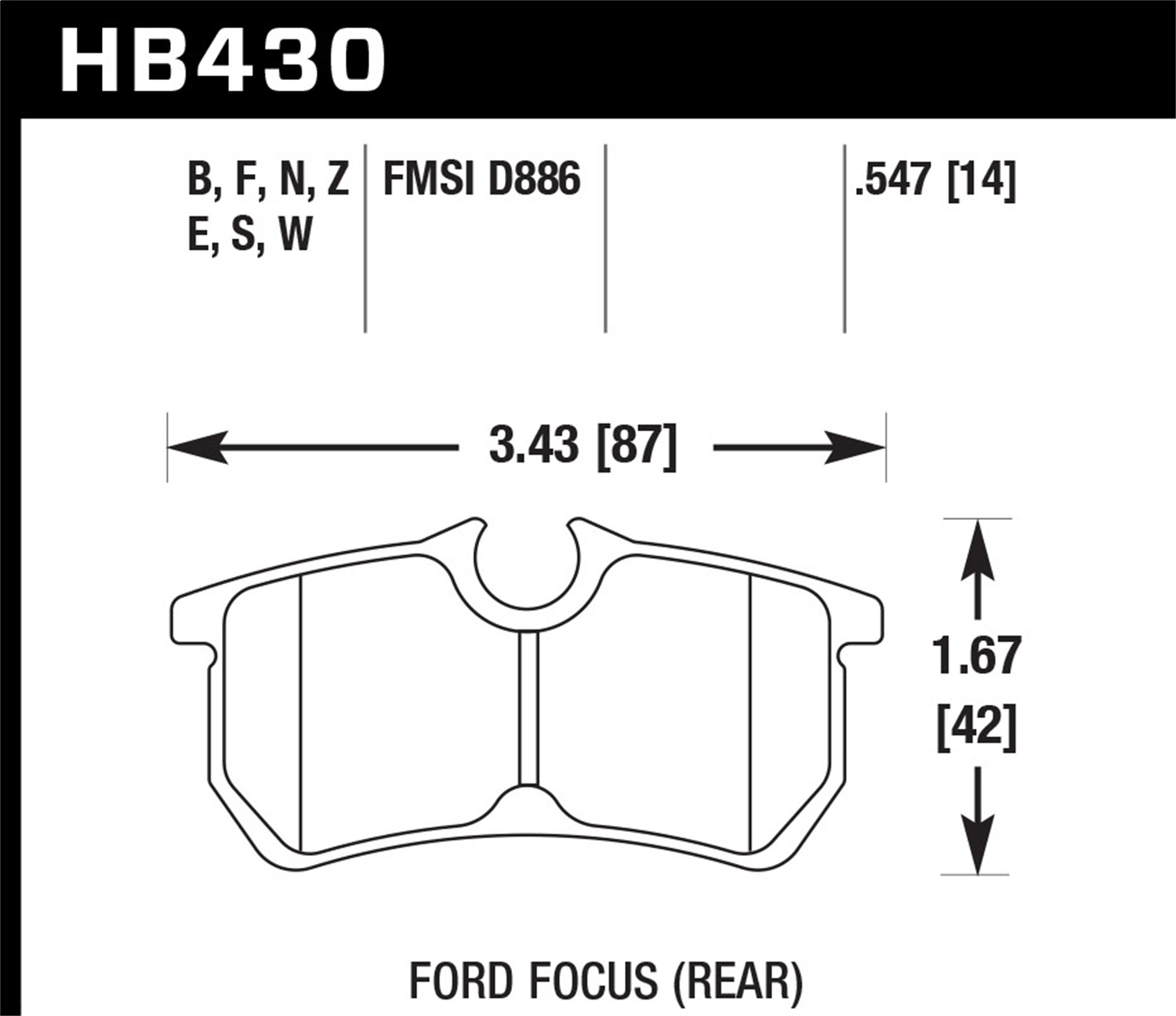 Hawk Performance HB430F.547 HPS Disc Brake Pad Fits 01-19 Fiesta Focus