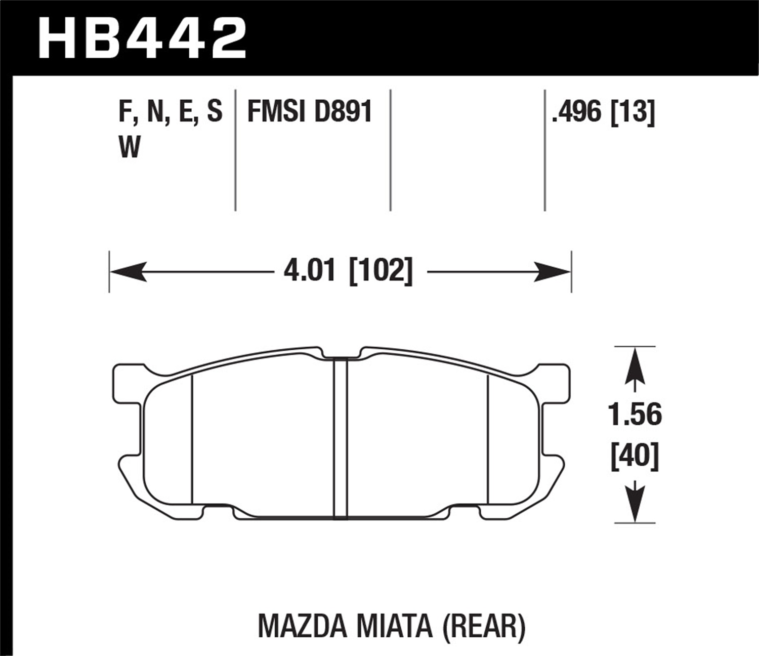 Hawk Performance HB442N.496 HP Plus Disc Brake Pad Fits 01-05 Miata