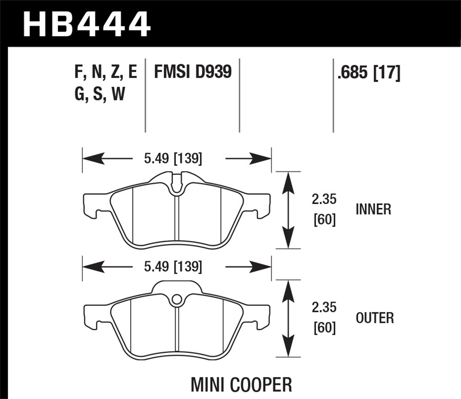 Hawk Performance HB444Z.685 Performance Ceramic Disc Brake Pad Fits 02-09 Cooper