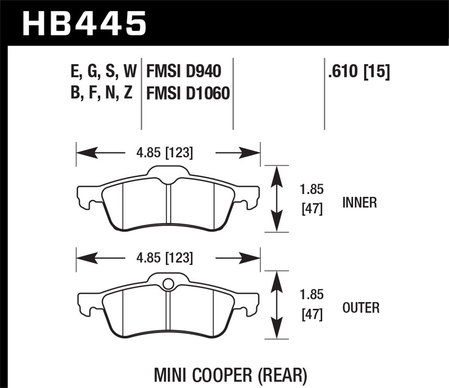 Hawk Performance HB445N.610 HP Plus Disc Brake Pad Fits 02-09 Cooper