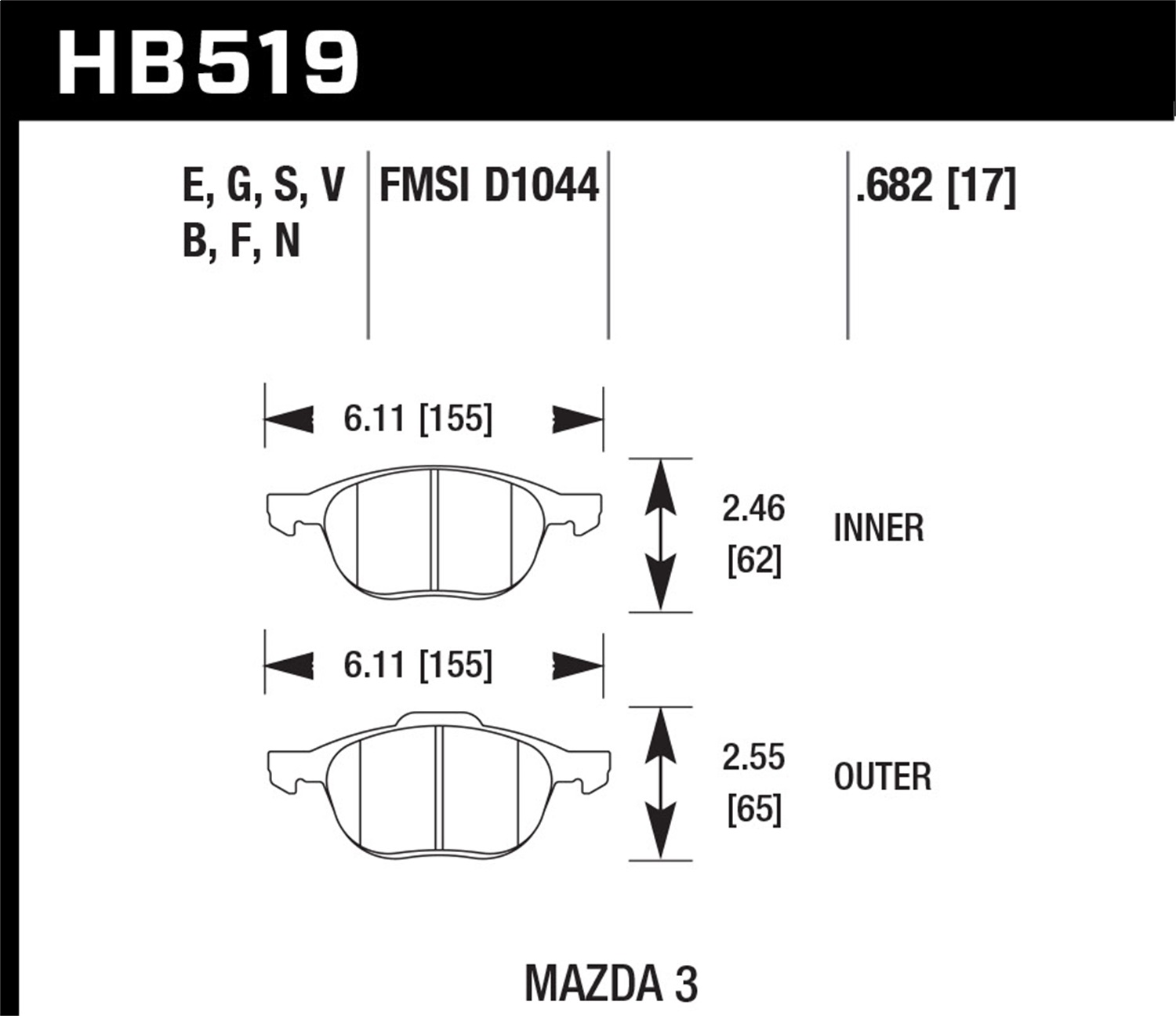 Hawk Performance HB519N.682 HP Plus Disc Brake Pad