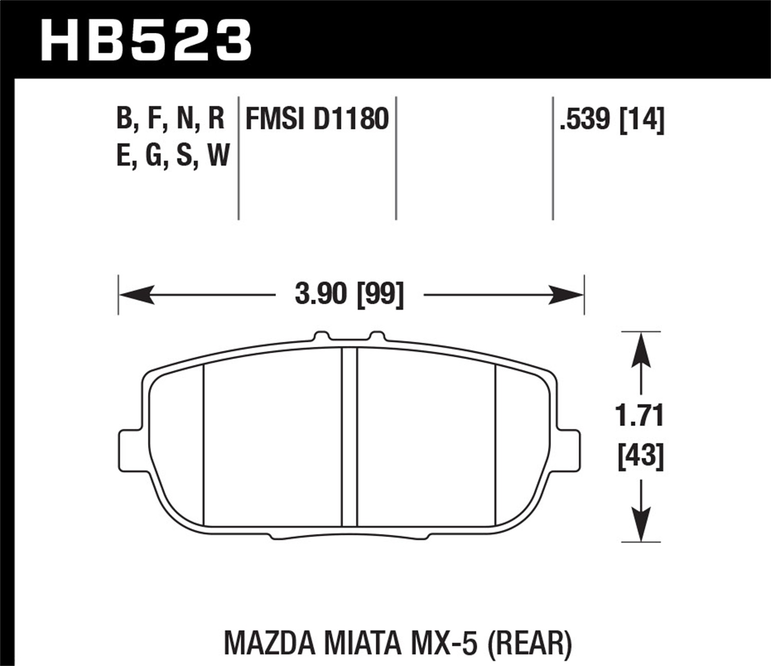 Hawk Performance HB523N.539 HP Plus Disc Brake Pad Fits 124 Spider MX-5 Miata